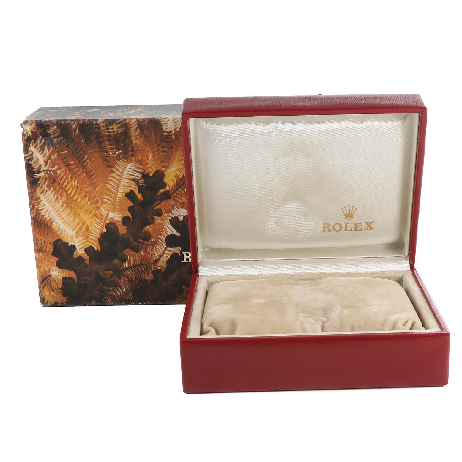 The image shows an open red box for a Rolex Datejust 69173 Women's Steel and Gold (two tone) Blue Dial 69173 Women's Steel and Gold (two tone) Blue Dial watch, displaying the Rolex logo inside the lid.