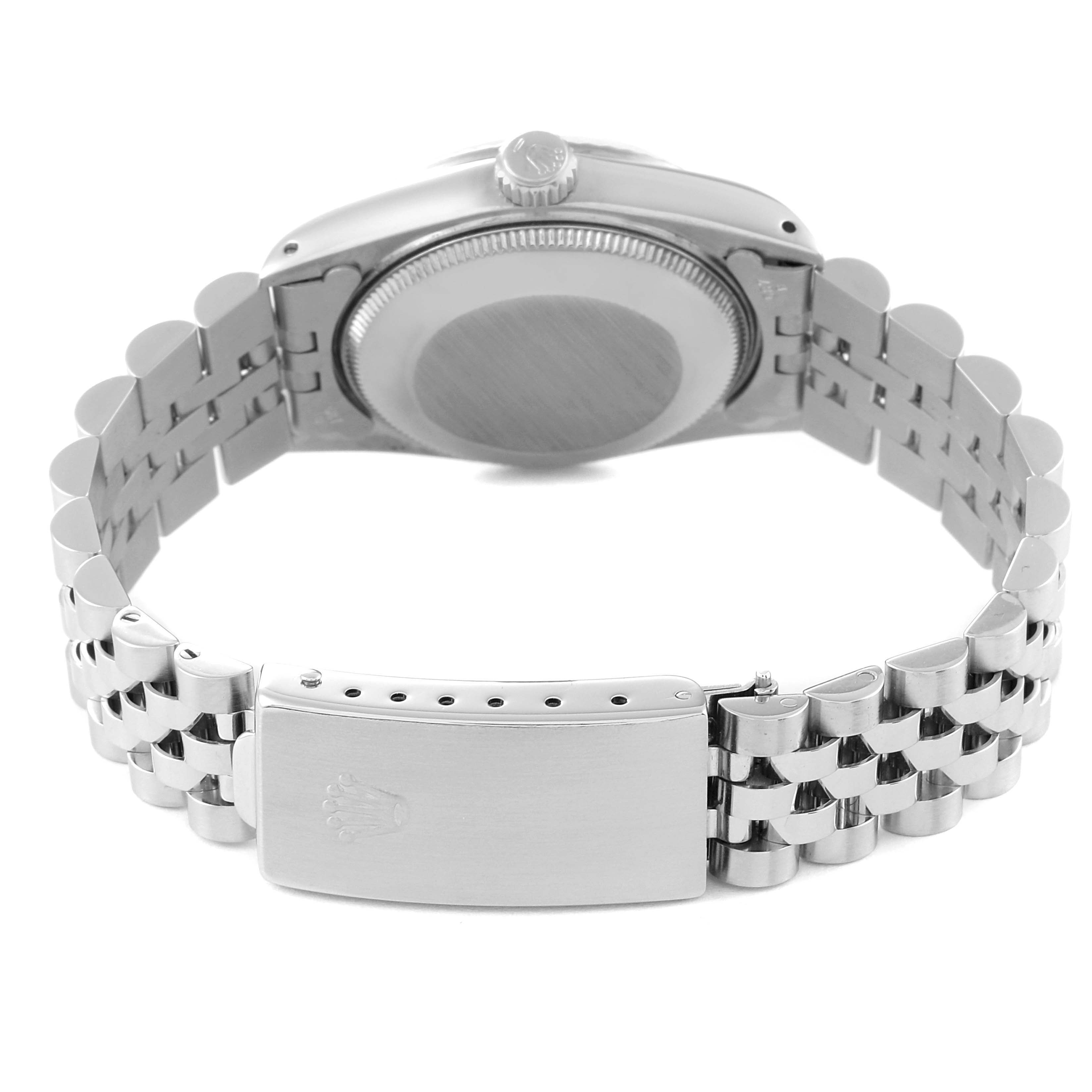 This image shows the back and side view of the case and clasp of the Rolex Mid-Size 68274 Women
s Stainless Steel Silver Dial 68274 Women
s Stainless Steel Silver Dial watch.