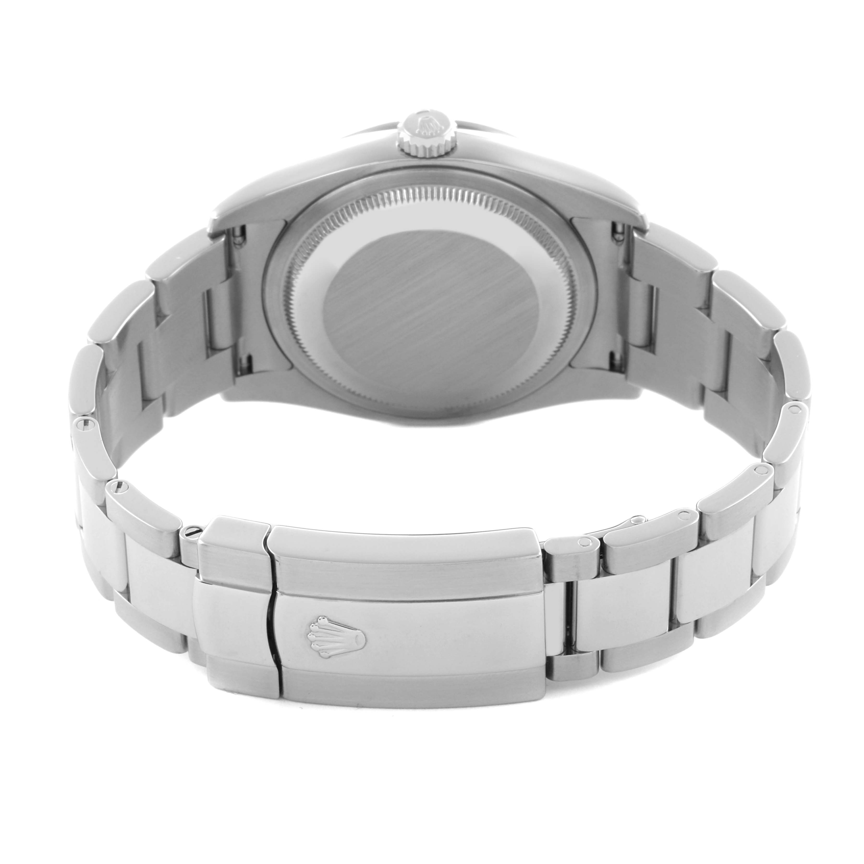 This image shows the back view of a Rolex Datejust 116244 Men's Stainless Steel Mother of Pearl Dial 116244 Men's Stainless Steel Mother of Pearl Dial, highlighting the bracelet and clasp.