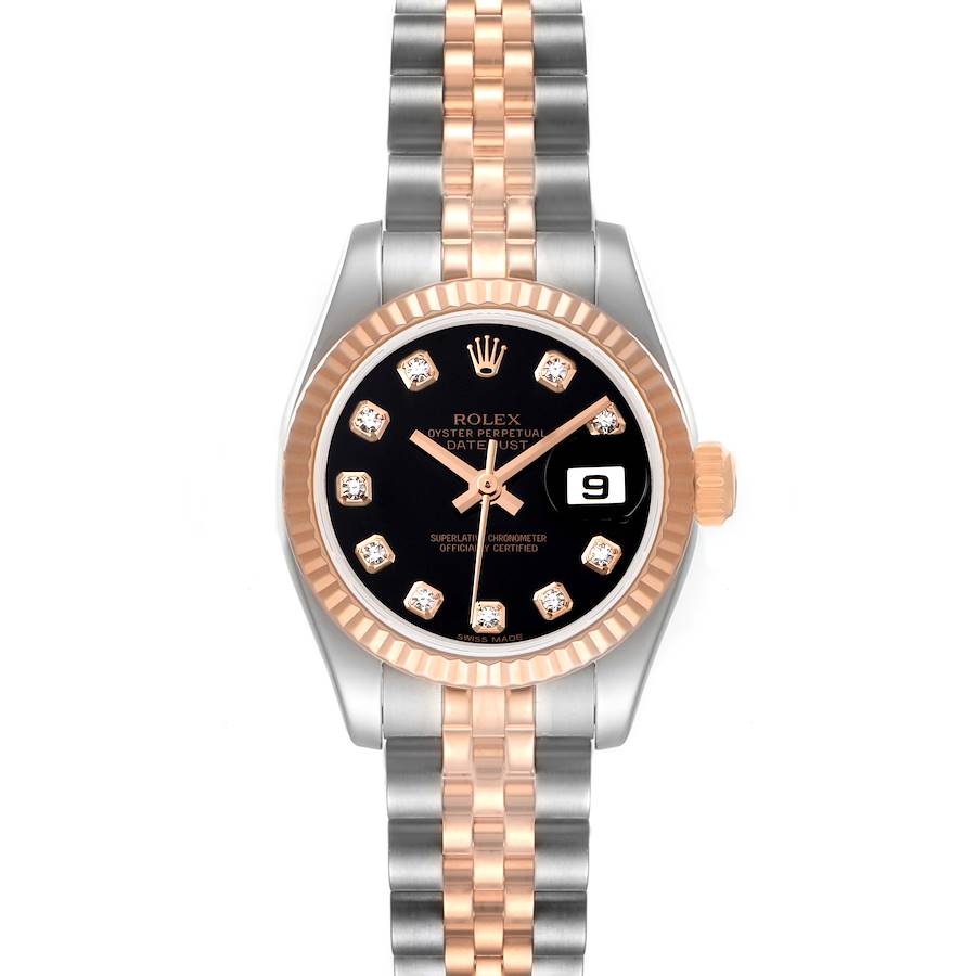 Rolex Datejust Steel Everose Gold Black Dial Ladies Watch 179171 Box Papers SwissWatchExpo