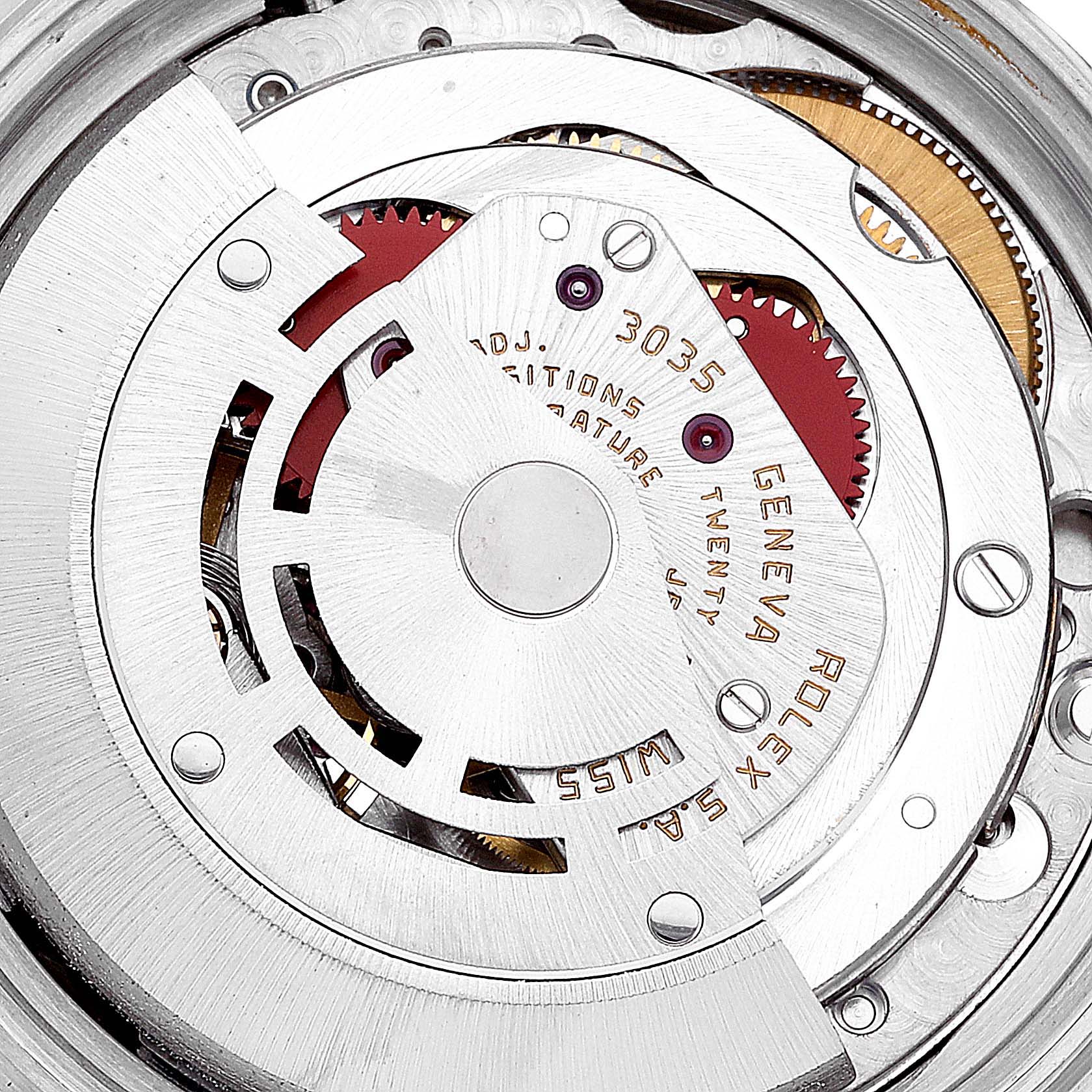 This image shows a close-up view of the Rolex Datejust 16014 Men's Stainless Steel Silver Dial 16014 Men's Stainless Steel Silver Dial watch's movement, focusing on the intricate internal mechanisms.