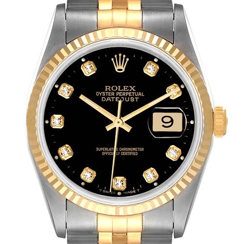 Photo of Rolex Datejust Steel Yellow Gold Black Diamond Dial Mens Watch 16233