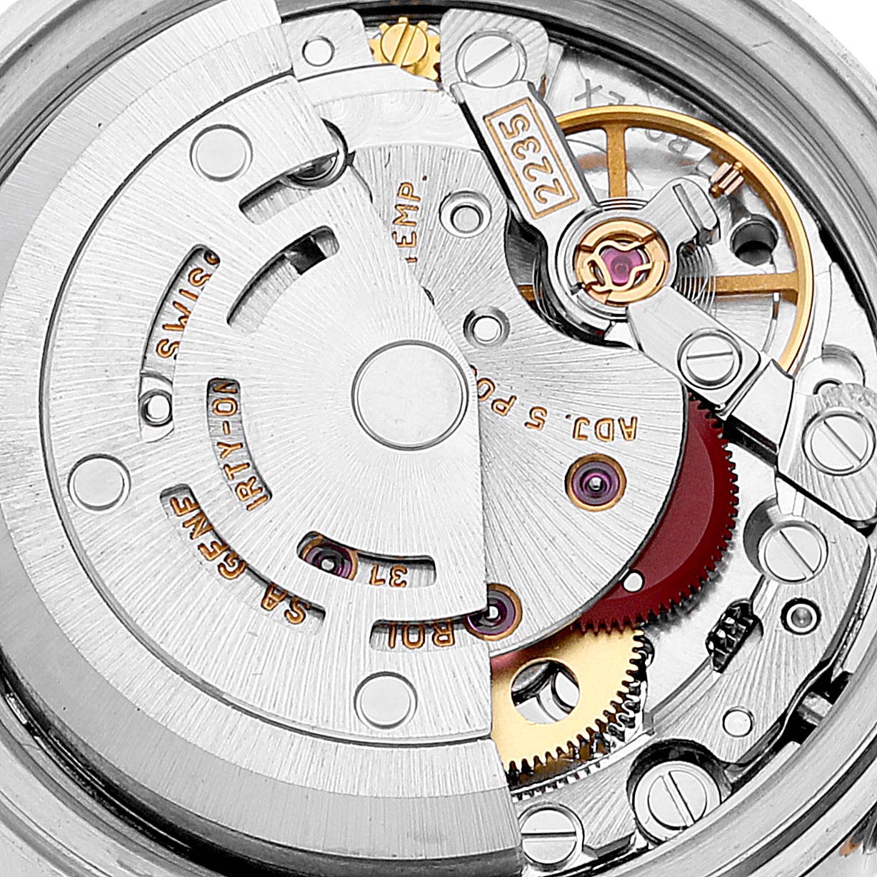 The image shows the internal movement mechanism of the Rolex Datejust 79163 Women's Steel and Gold (two tone) Champagne Dial 79163 Women's Steel and Gold (two tone) Champagne Dial model viewed from the back.