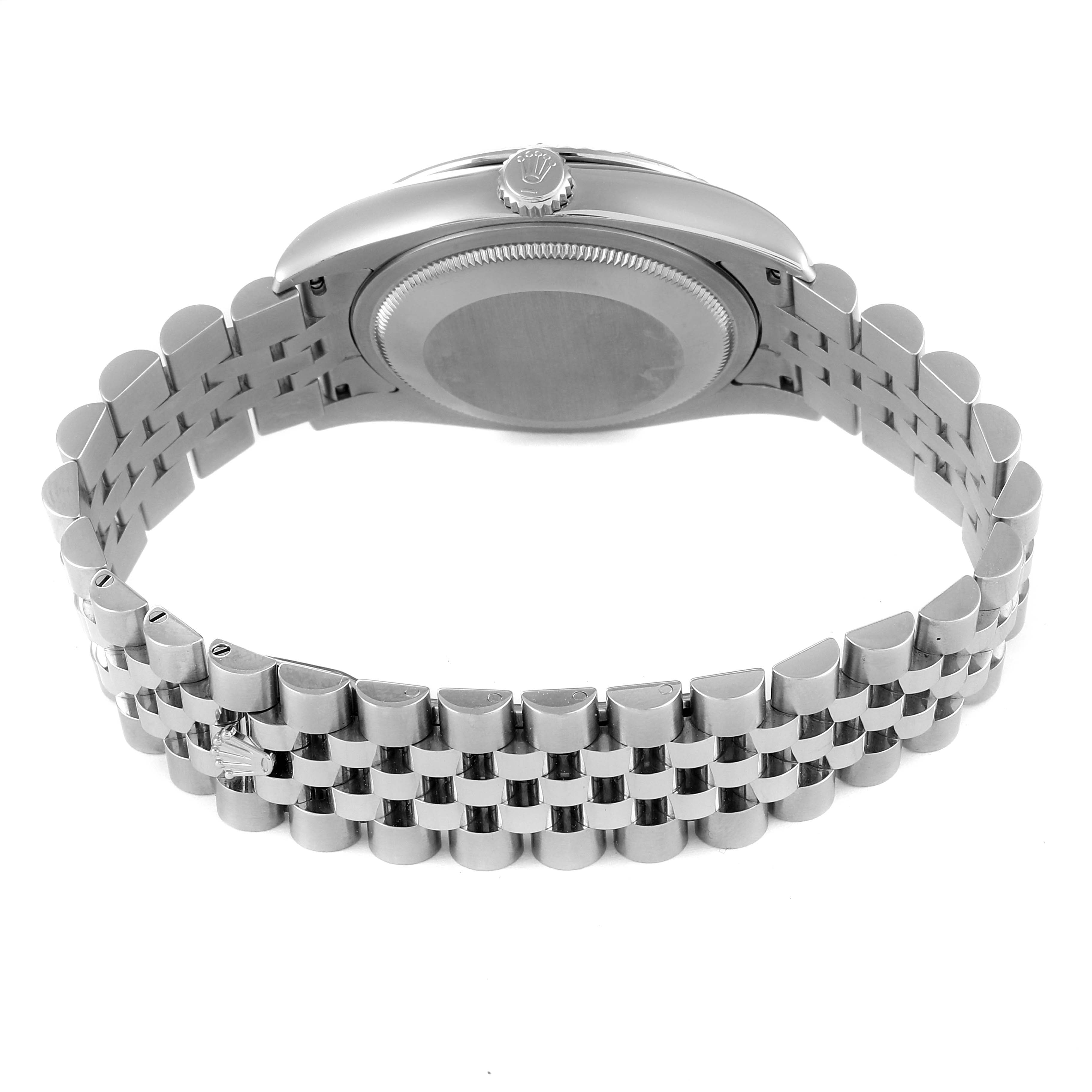 This image shows the back view of the Rolex Turn-o-Graph 116264 Men
s Stainless Steel Black Dial 116264 Men
s Stainless Steel Black Dial model wristwatch, including the case back and bracelet.