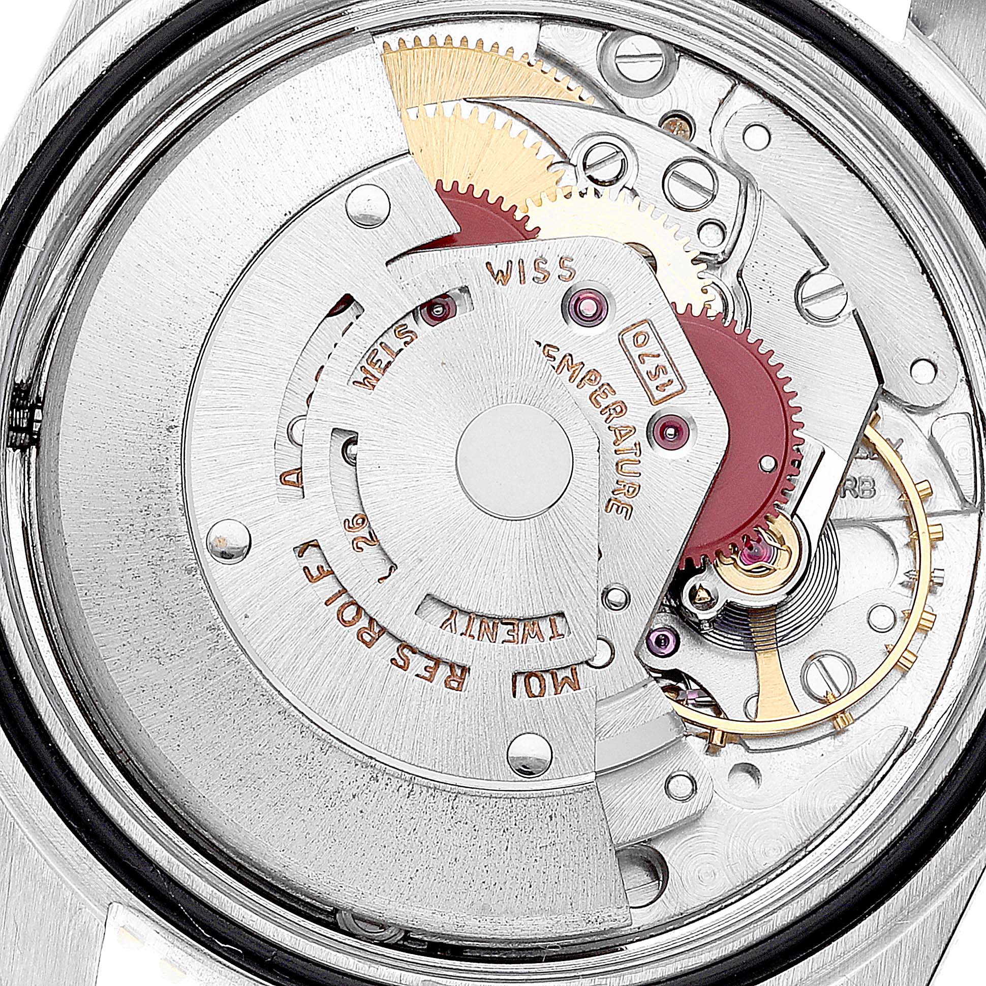 This image shows the intricate movement and inner mechanical parts of a Rolex Turn-o-Graph 1625 Men's Steel and Gold (two tone) Silver Dial 1625 Men's Steel and Gold (two tone) Silver Dial watch.