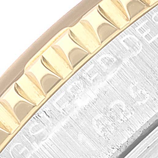 This image shows a close-up of the bezel of a Rolex Turn-o-Graph 1625 Men's Steel and Gold (two tone) Silver Dial 1625 Men's Steel and Gold (two tone) Silver Dial watch.