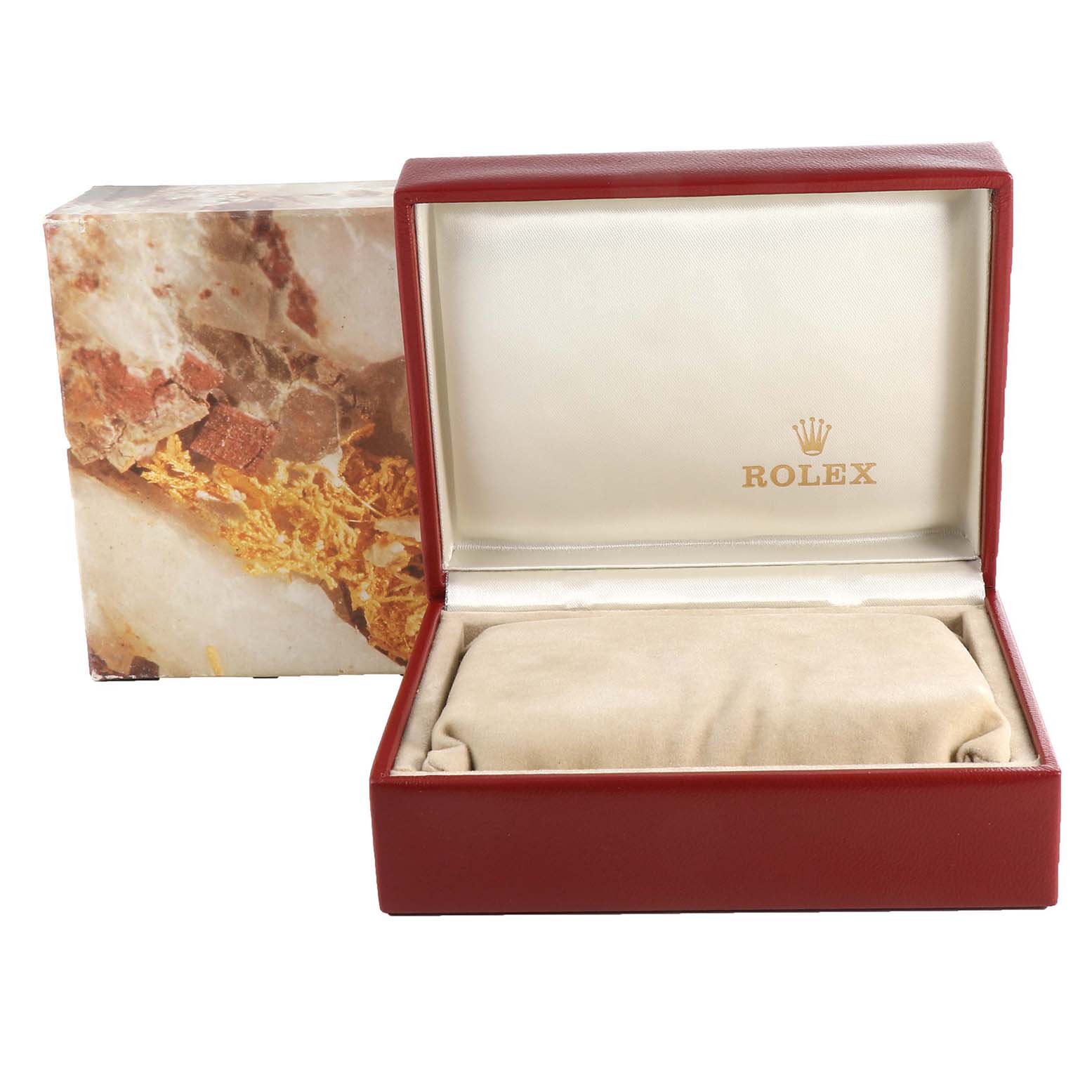 The image shows the open box and packaging of a Rolex Datejust 69173 Women's Steel and Gold (two tone) White Dial 69173 Women's Steel and Gold (two tone) White Dial watch, featuring the internal cushion and Rolex branding inside the lid.