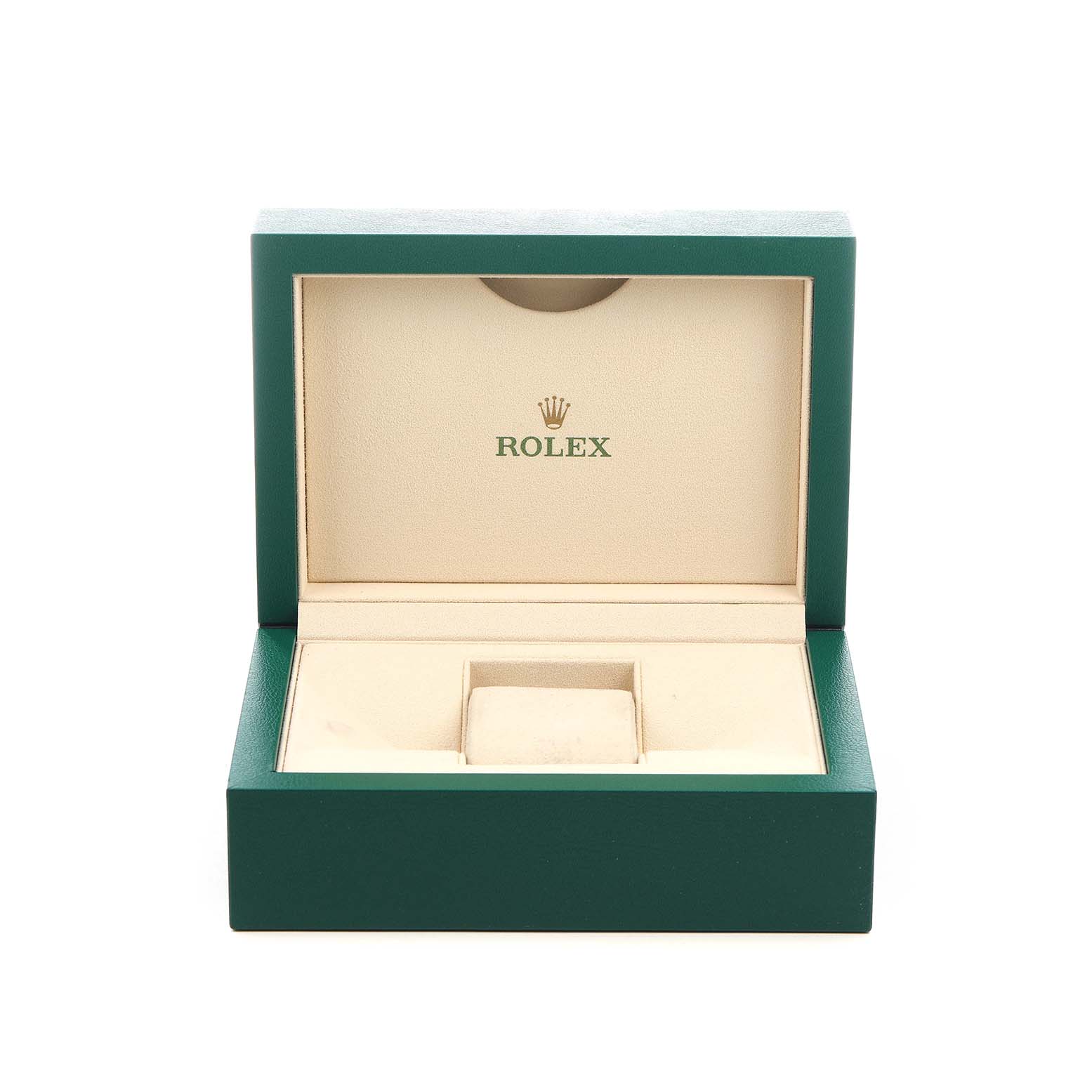 The image shows the open presentation box for a Rolex Daytona 116523 Men's Steel and Gold (two tone) Yellow Dial watch, featuring the Rolex logo inside.