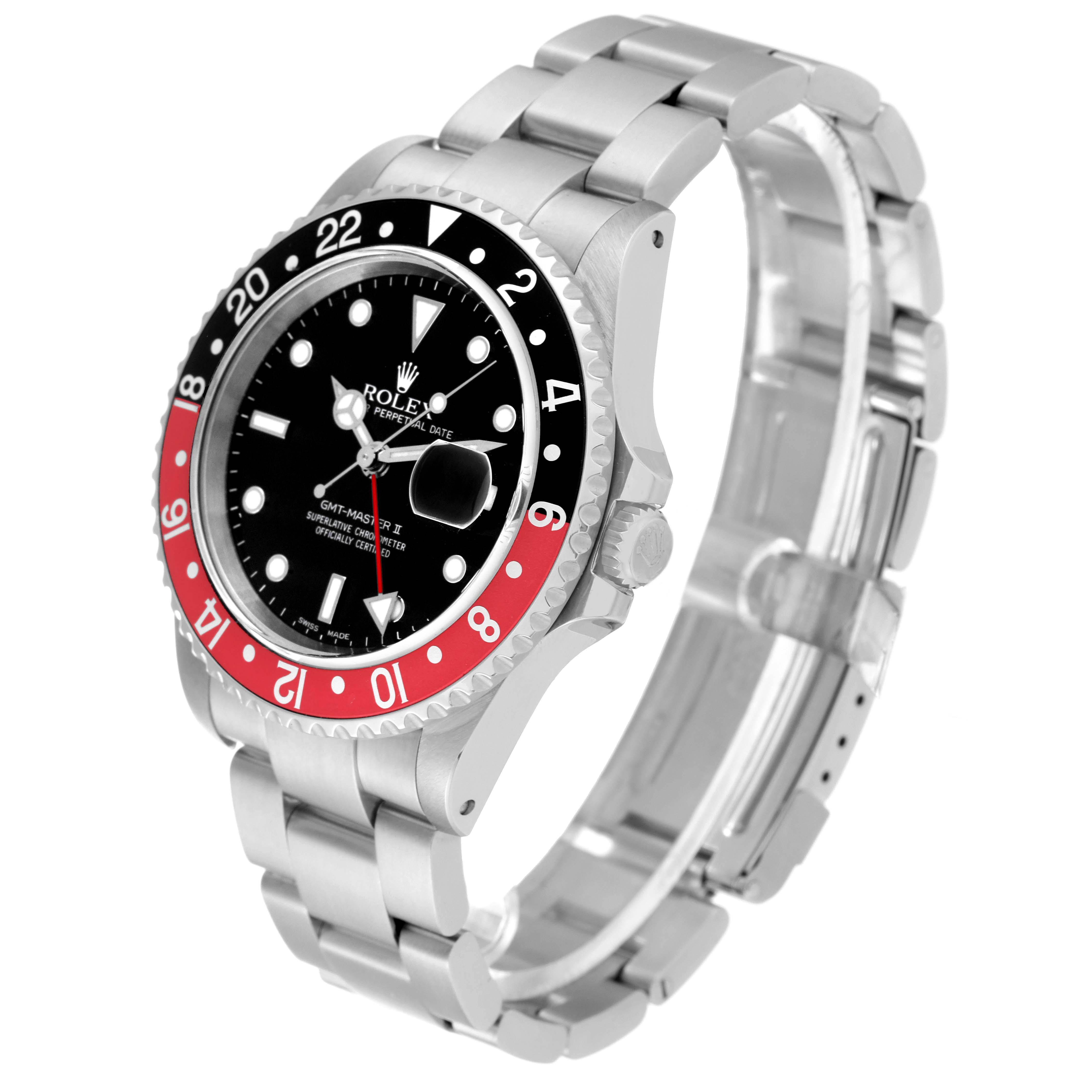 The image shows a side and front angle of a Rolex GMT-Master 16710 Men
s Stainless Steel Black Dial 16710 Men
s Stainless Steel Black Dial watch, highlighting the bezel, dial, and bracelet.