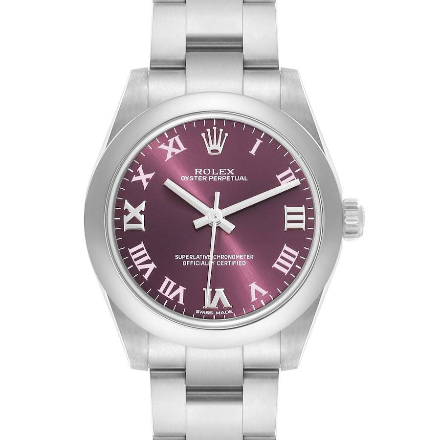 Rolex Oyster Perpetual Midsize Red Grape Dial Steel Ladies Watch 177200 Box Card SwissWatchExpo