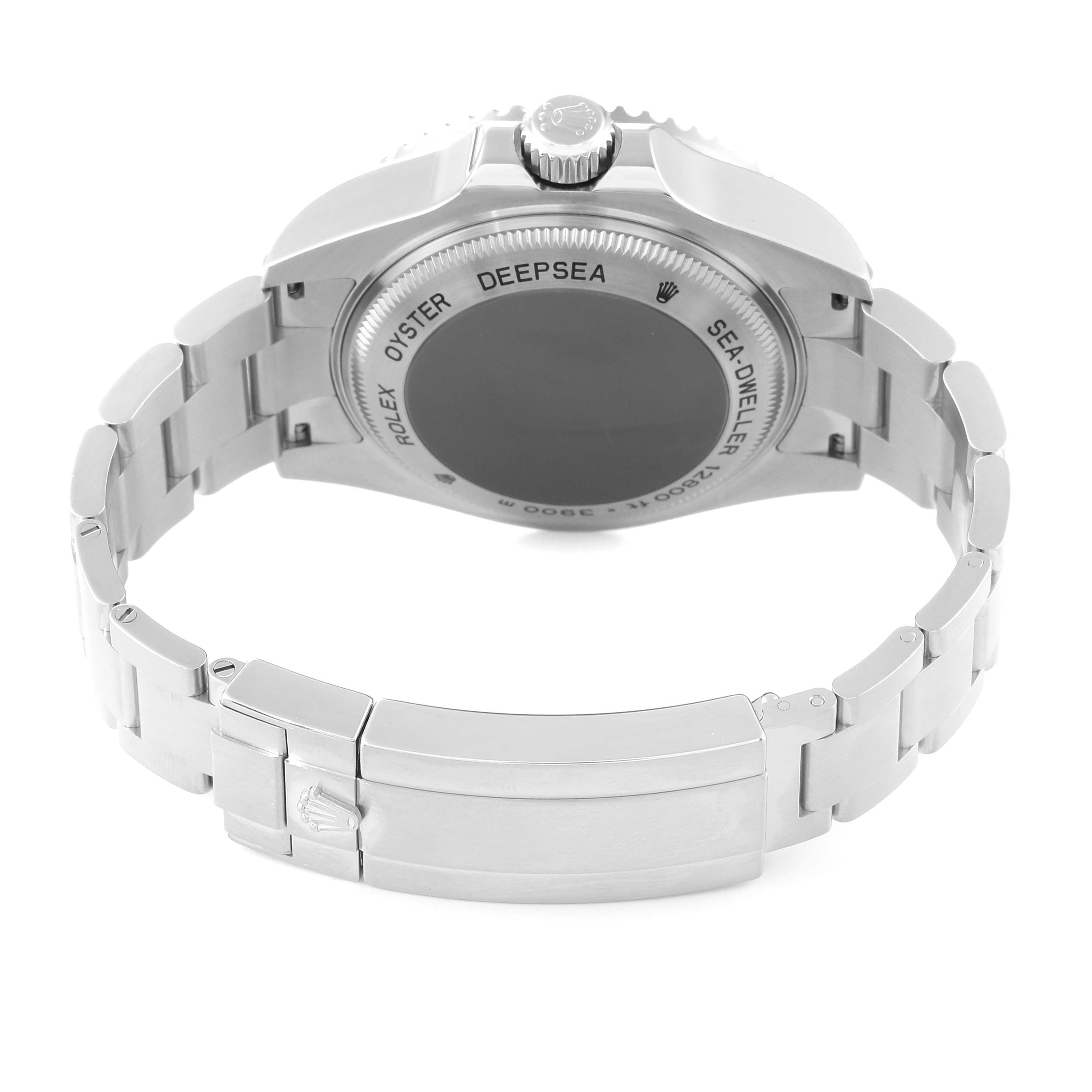 This image shows the back view of a Rolex Sea-Dweller 116660 Men
s Stainless Steel Black Dial 116660 Men
s Stainless Steel Black Dial watch, highlighting the case back, bracelet, and clasp.