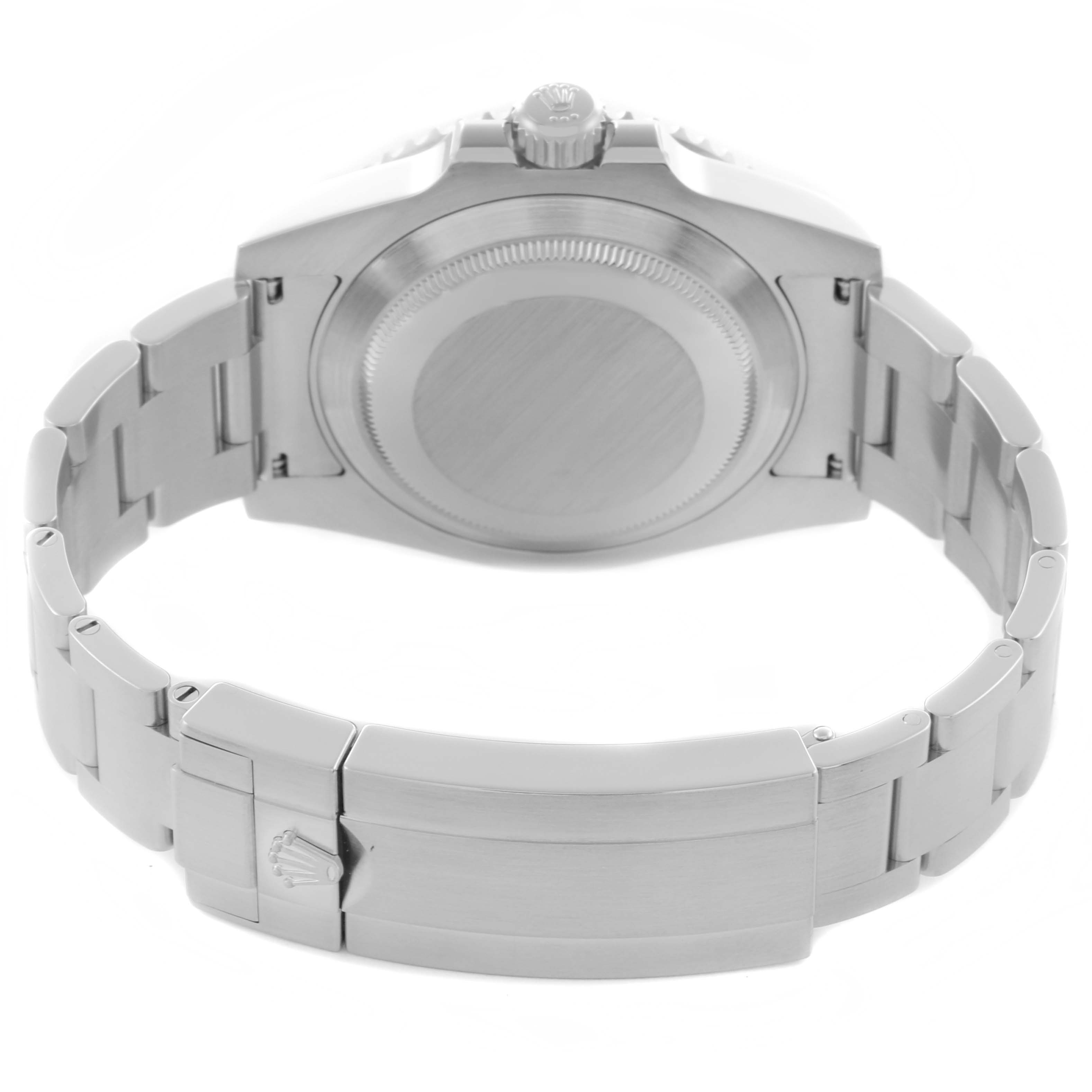 The image shows the back view of a Rolex Submariner 116610LN Men's Stainless Steel Black Dial 116610LN Men's Stainless Steel Black Dial, highlighting the case back and bracelet with clasp.