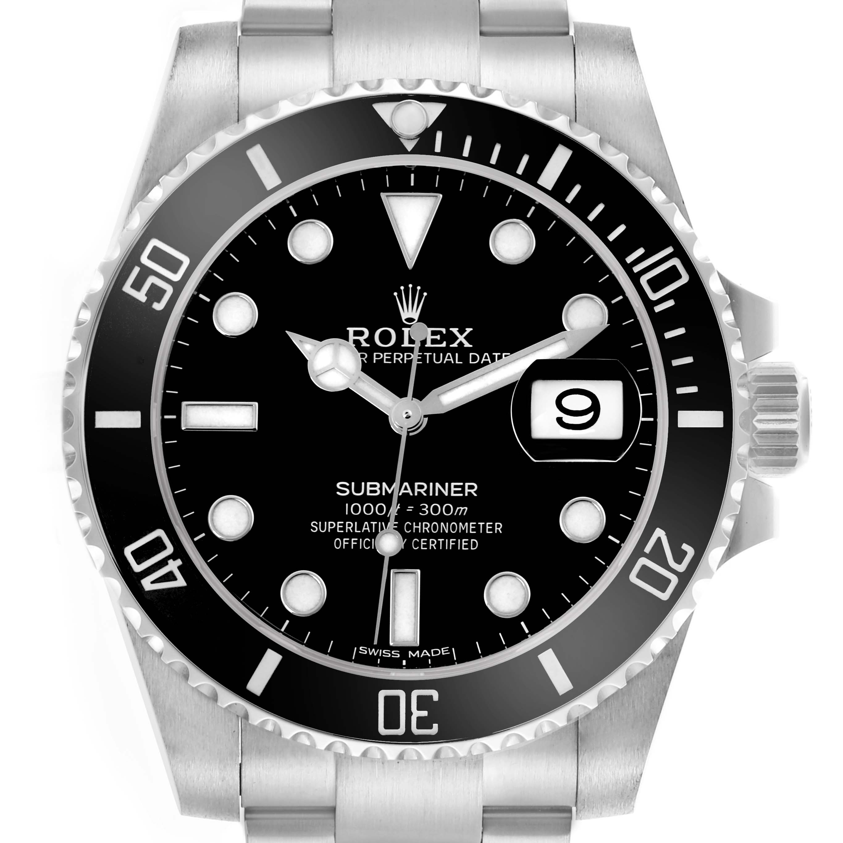 The Rolex Submariner 116610LN Men's Stainless Steel Black Dial 116610LN Men's Stainless Steel Black Dial watch is shown from a front angle, displaying its dial, bezel, and crown.