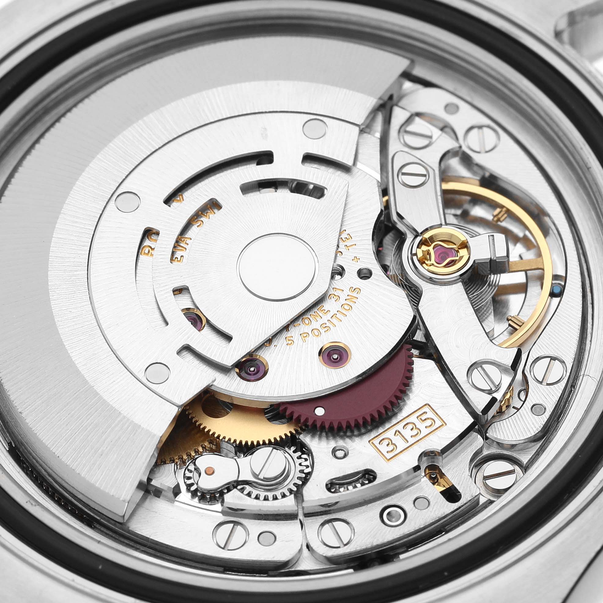 This image shows a close-up of the internal movement mechanism of a Rolex Yacht-Master 16623 Men's Steel and Gold (two tone) Champagne Dial 16623 Men's Steel and Gold (two tone) Champagne Dial watch.