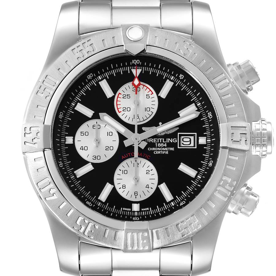 Breitling Aeromarine Super Avenger Black Dial Steel Watch A13371 Box Papers SwissWatchExpo