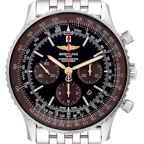 Photo of Breitling Navitimer 01 Black Brown Dial Limited Edition Steel Mens Watch AB0127 Box Card