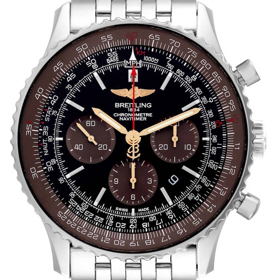 Breitling Navitimer 01 Black Brown Dial Limited Edition Steel Mens Watch AB0127 Box Card SwissWatchExpo