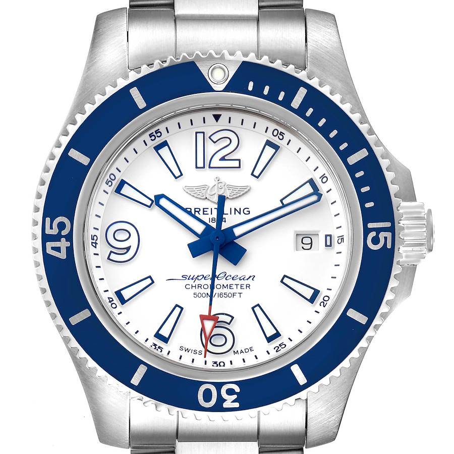 Breitling Superocean 42 White Dial Steel Mens Watch A17366 Box Papers SwissWatchExpo