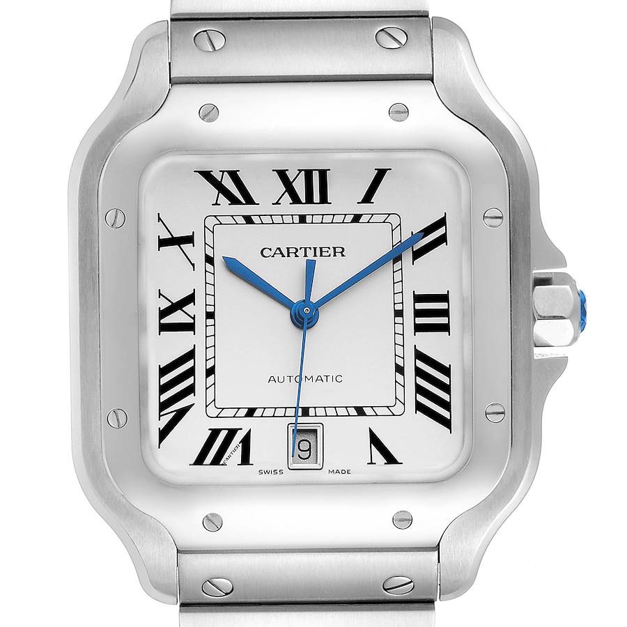 Cartier Santos Silver Dial Large Steel Mens Watch WSSA0018 Unworn SwissWatchExpo