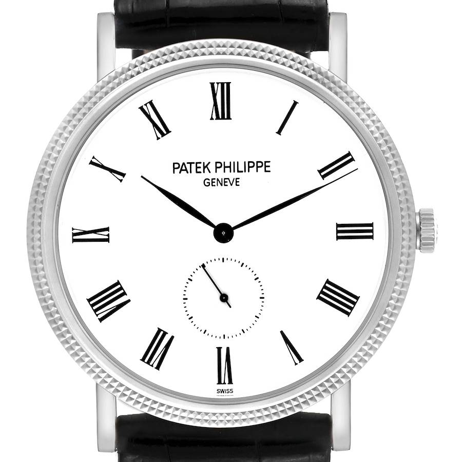 Patek Philippe Calatrava White Gold Black Strap Mens Watch 5119 Papers SwissWatchExpo