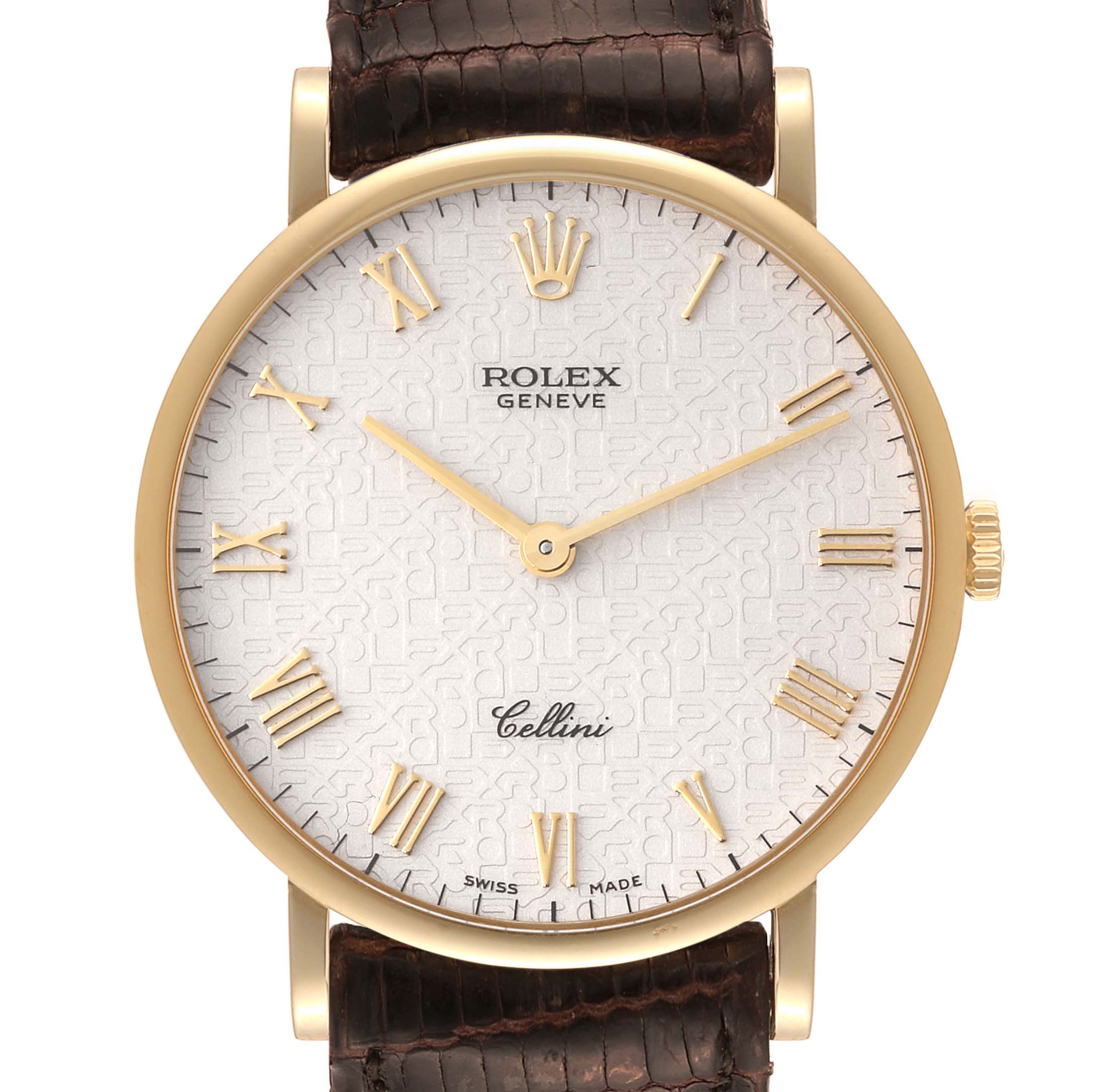 Rolex Classic Yellow Anniversary Dial Brown Strap Watch 5112 | SwissWatchExpo