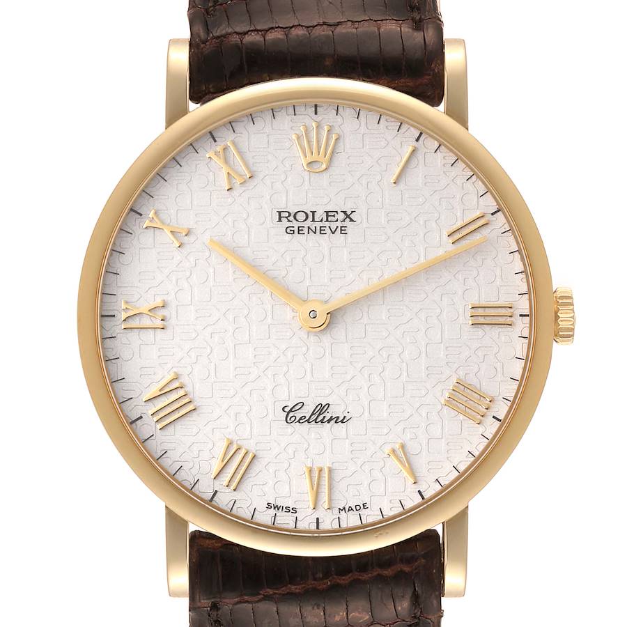 Rolex Cellini Classic Yellow Gold Anniversary Dial Brown Strap Watch 5112 SwissWatchExpo