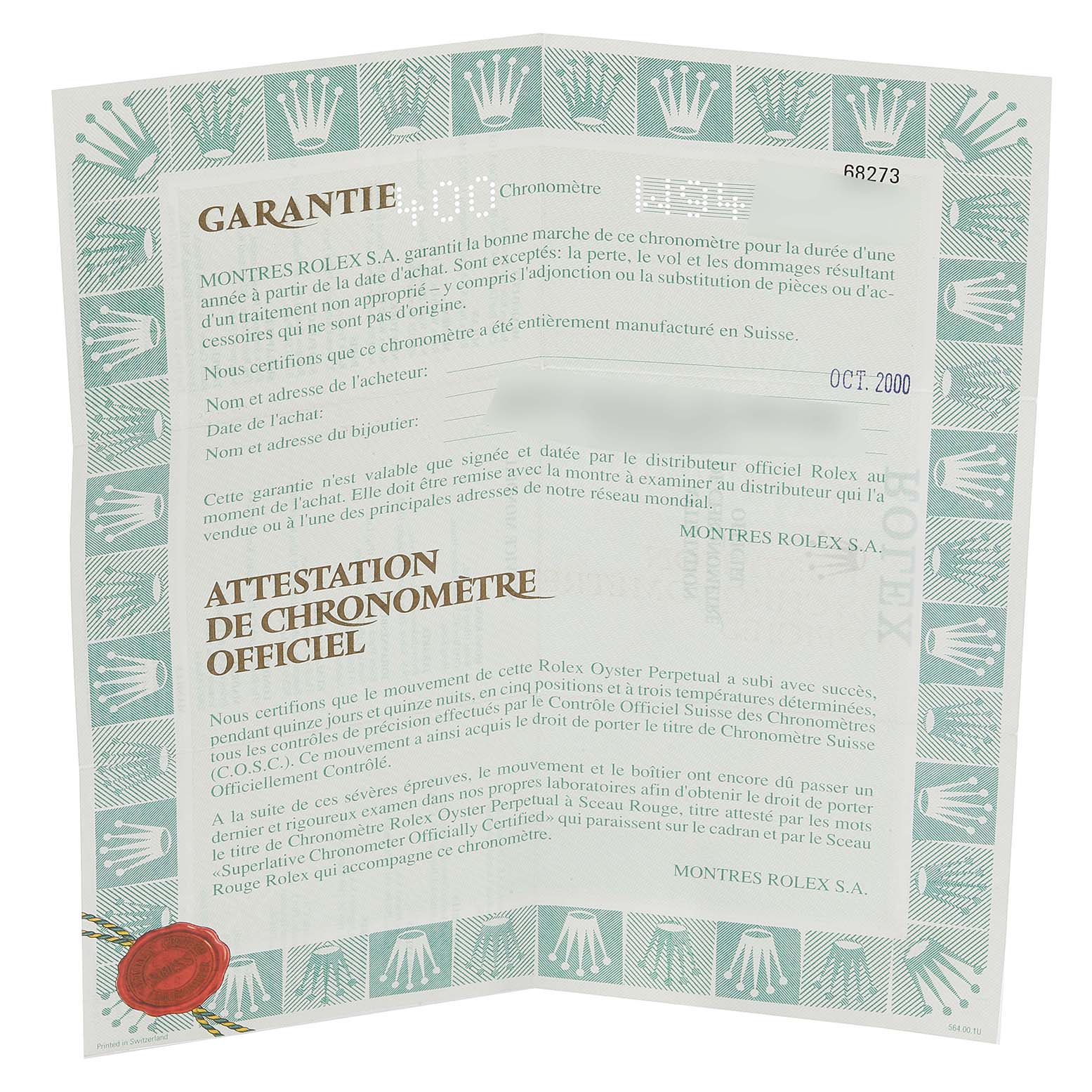 The image shows an official Rolex warranty certificate for a Mid-Size model, featuring text and details about the watch
s Best Quality
ity.