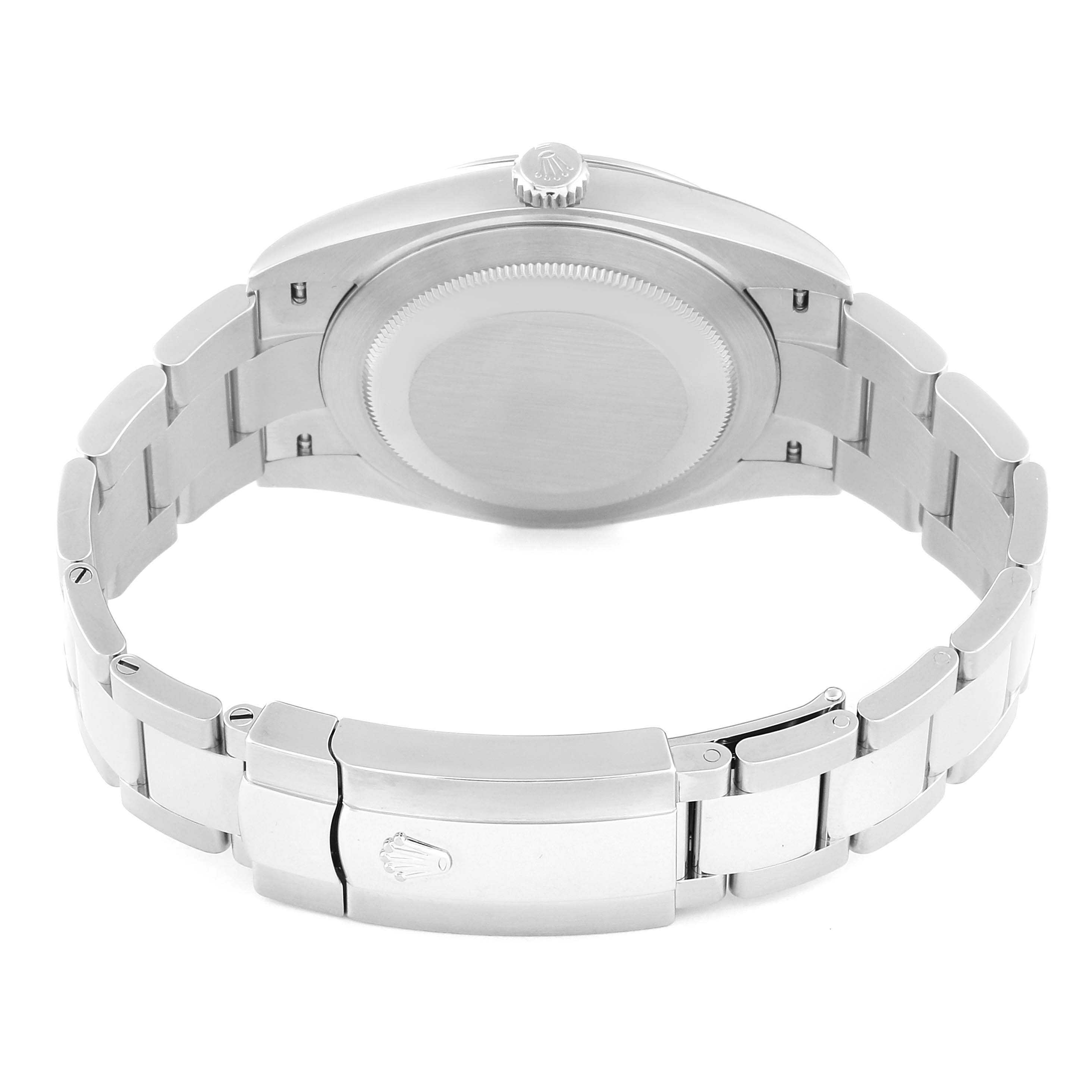 The image shows the back view of a Rolex Datejust 41 126300 Men
s Stainless Steel Blue Dial 126300 Men
s Stainless Steel Blue Dial watch, displaying its clasp and case back.