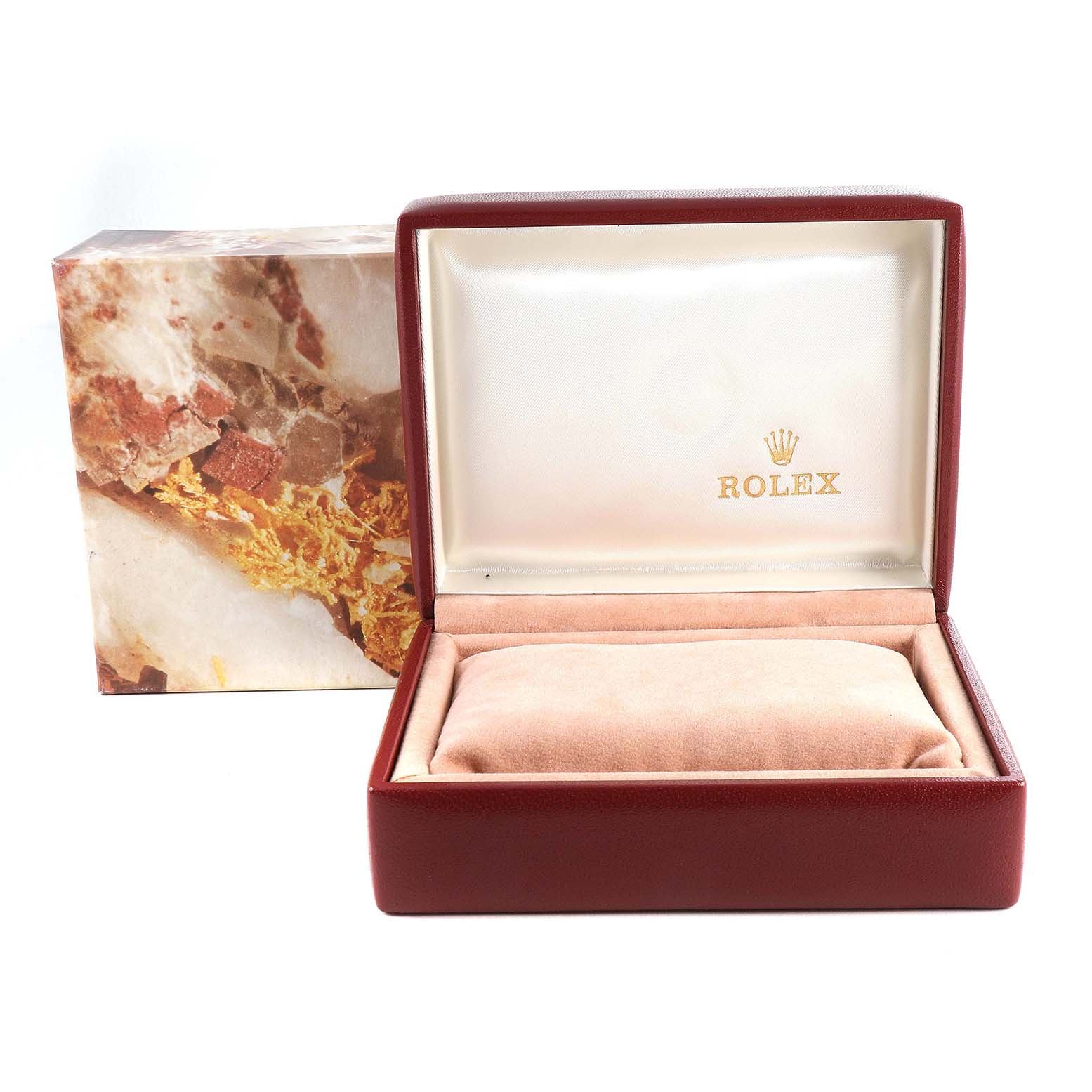 This image shows the empty presentation box and outer box for a Rolex Datejust 69173 Women's Steel and Gold (two tone) Champagne Dial 69173 Women's Steel and Gold (two tone) Champagne Dial watch.