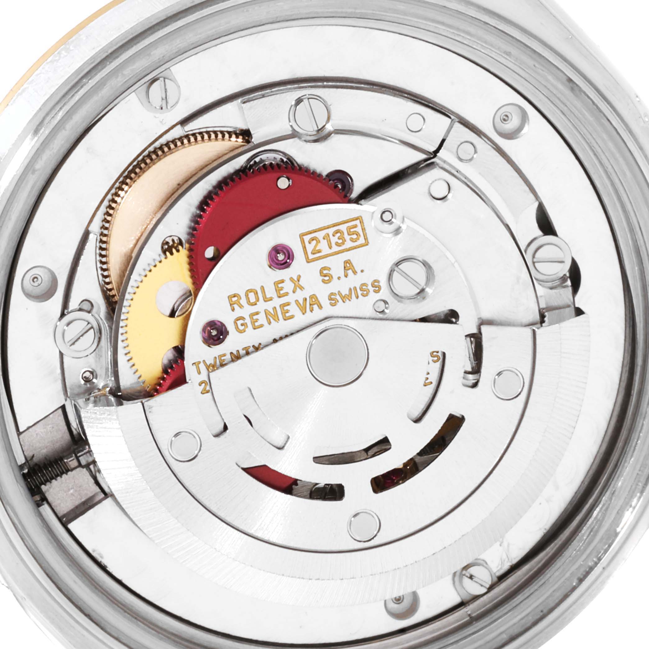 This image shows the internal movement mechanism of a Mid-Size Rolex watch, viewed from a close-up angle.