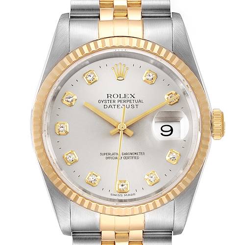 Photo of Rolex Datejust Steel Yellow Gold Silver Diamond Dial Mens Watch 16233 Papers