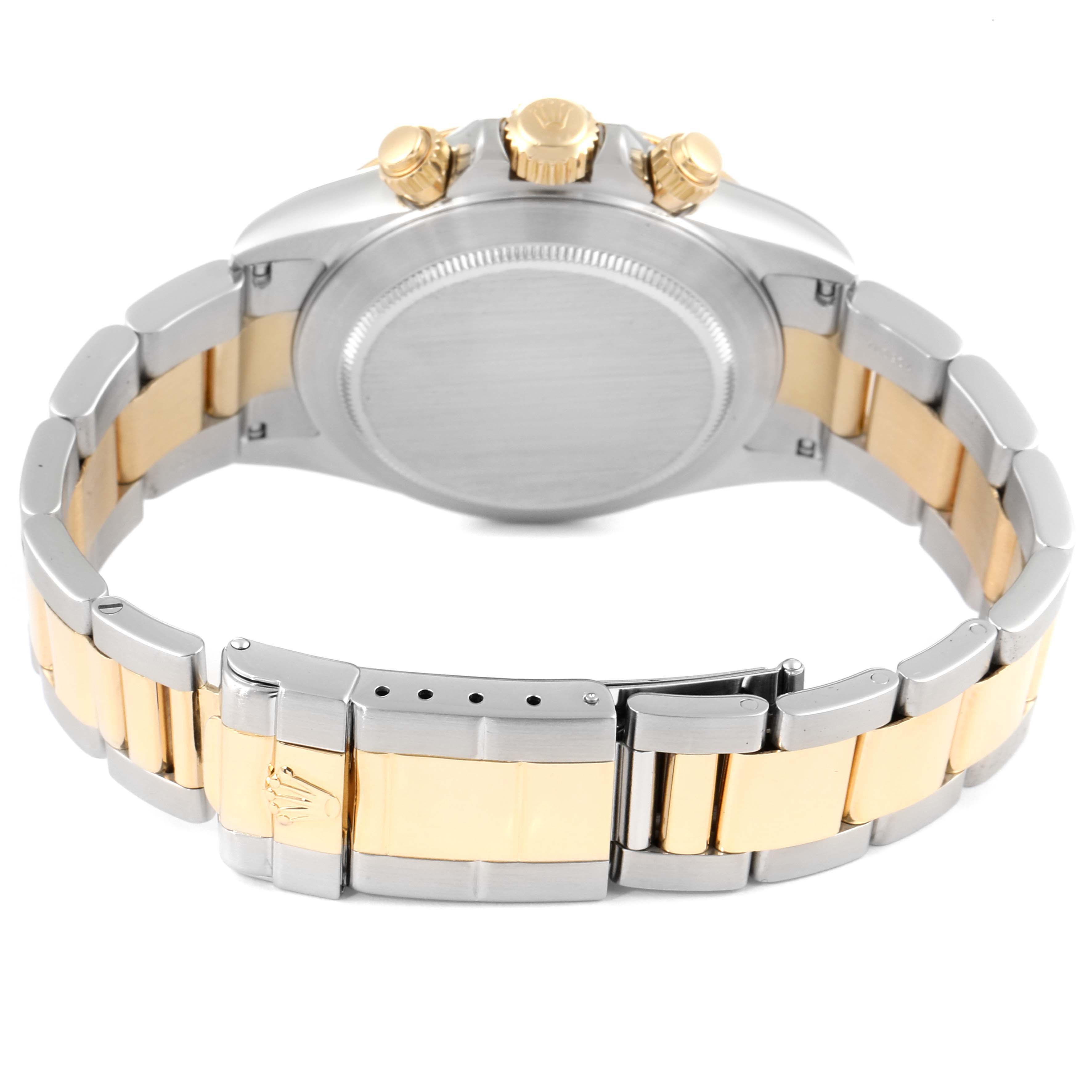 The image shows the back angle of a Rolex Daytona 16523 Men's Steel and Gold (two tone) White Dial 16523 Men's Steel and Gold (two tone) White Dial watch, highlighting the bracelet and clasp.