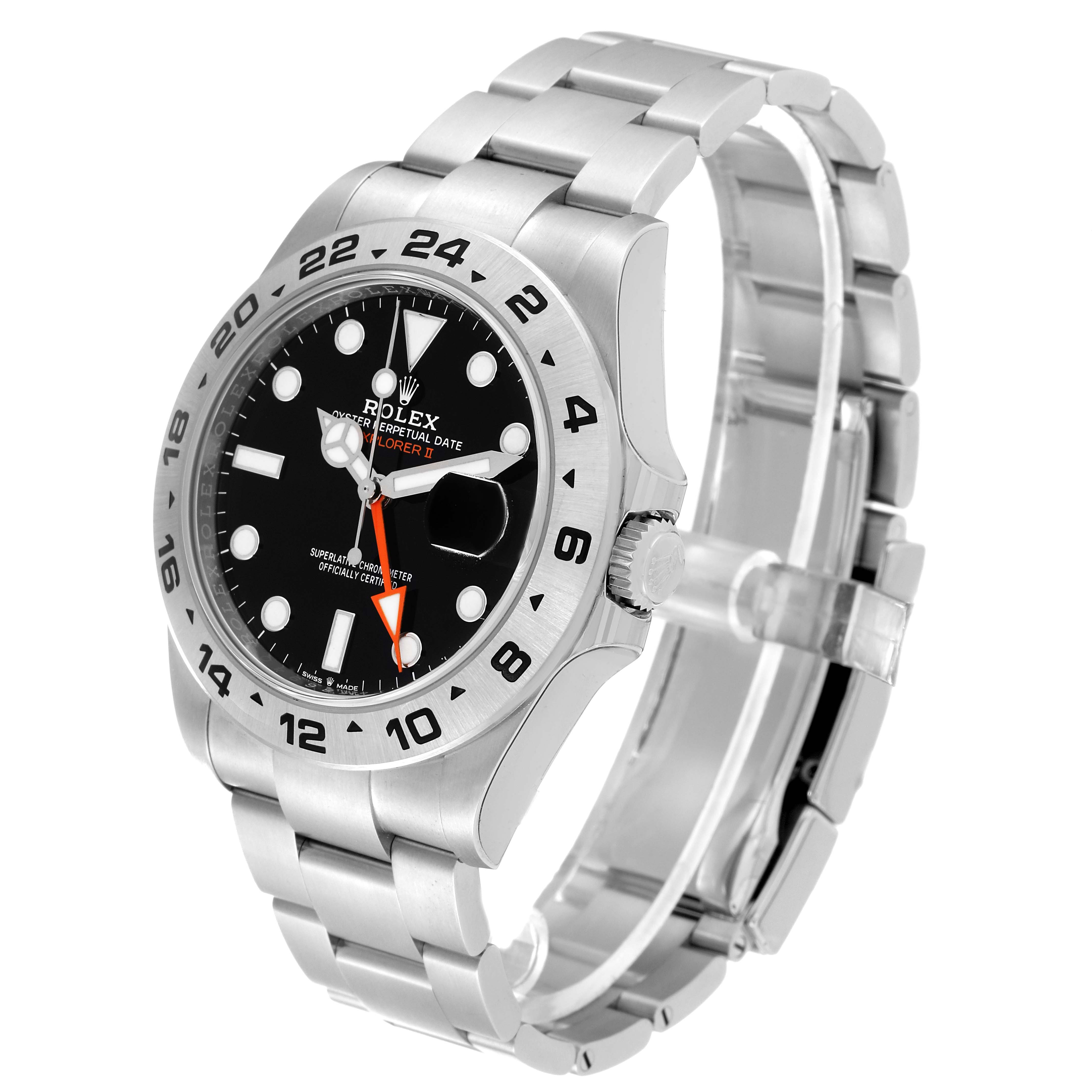 The Rolex Explorer 226570 Men
s Stainless Steel Black Dial 226570 Men
s Stainless Steel Black Dial watch is shown at a three-quarter angle, displaying the face, bezel, crown, and band.