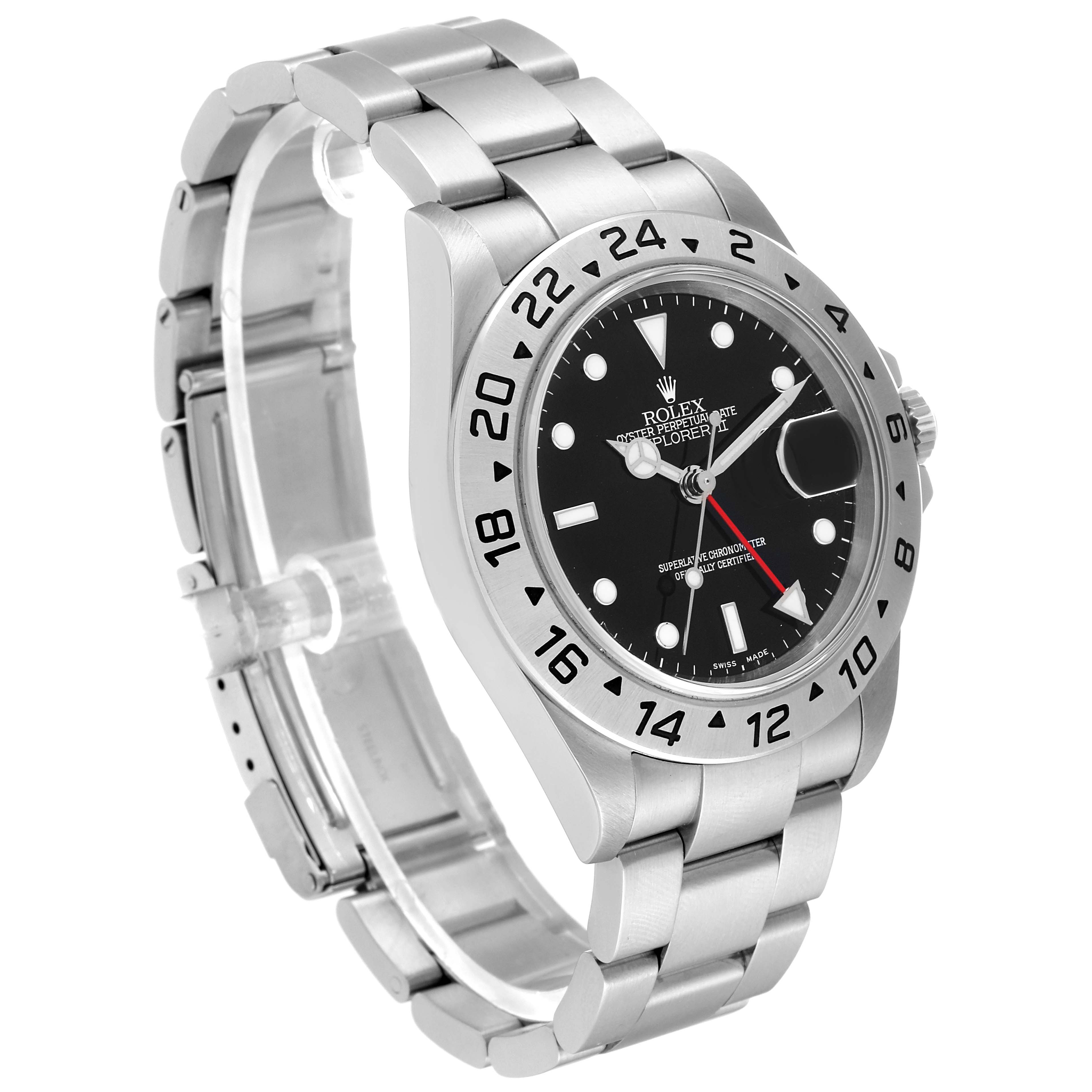 The image shows a side angle of a Rolex Explorer 16570 Men's Stainless Steel Black Dial 16570 Men's Stainless Steel Black Dial watch, highlighting the bracelet, bezel, and dial.