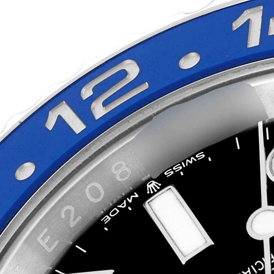 The image shows a close-up of the bezel, part of the dial, and hour markers of the Rolex GMT-Master 126710 Men
s Stainless Steel Black Dial 126710 Men
s Stainless Steel Black Dial watch.