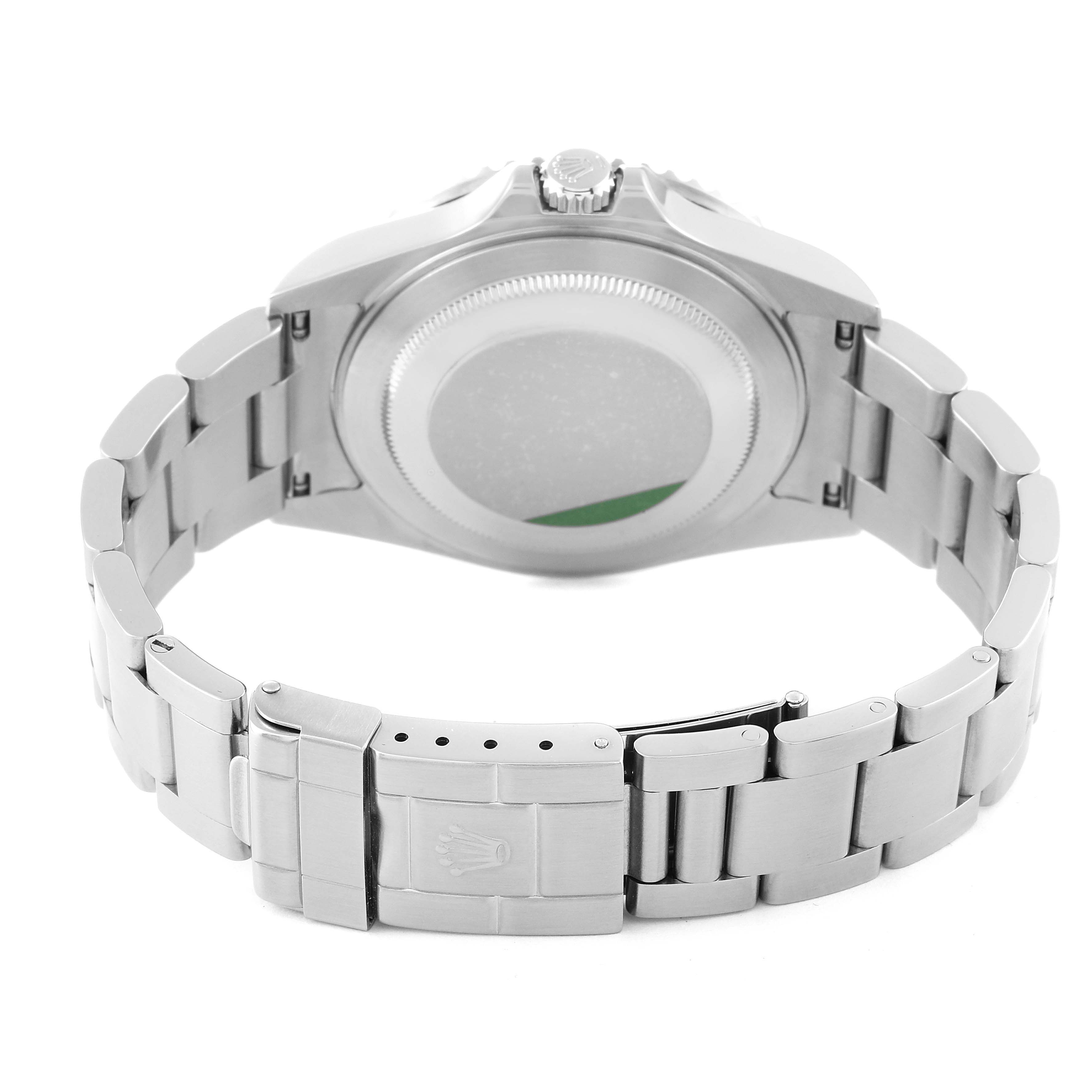 This image shows the back case and bracelet of a Rolex GMT-Master 16710 Men's Stainless Steel Black Dial 16710 Men's Stainless Steel Black Dial watch, viewed from the rear.