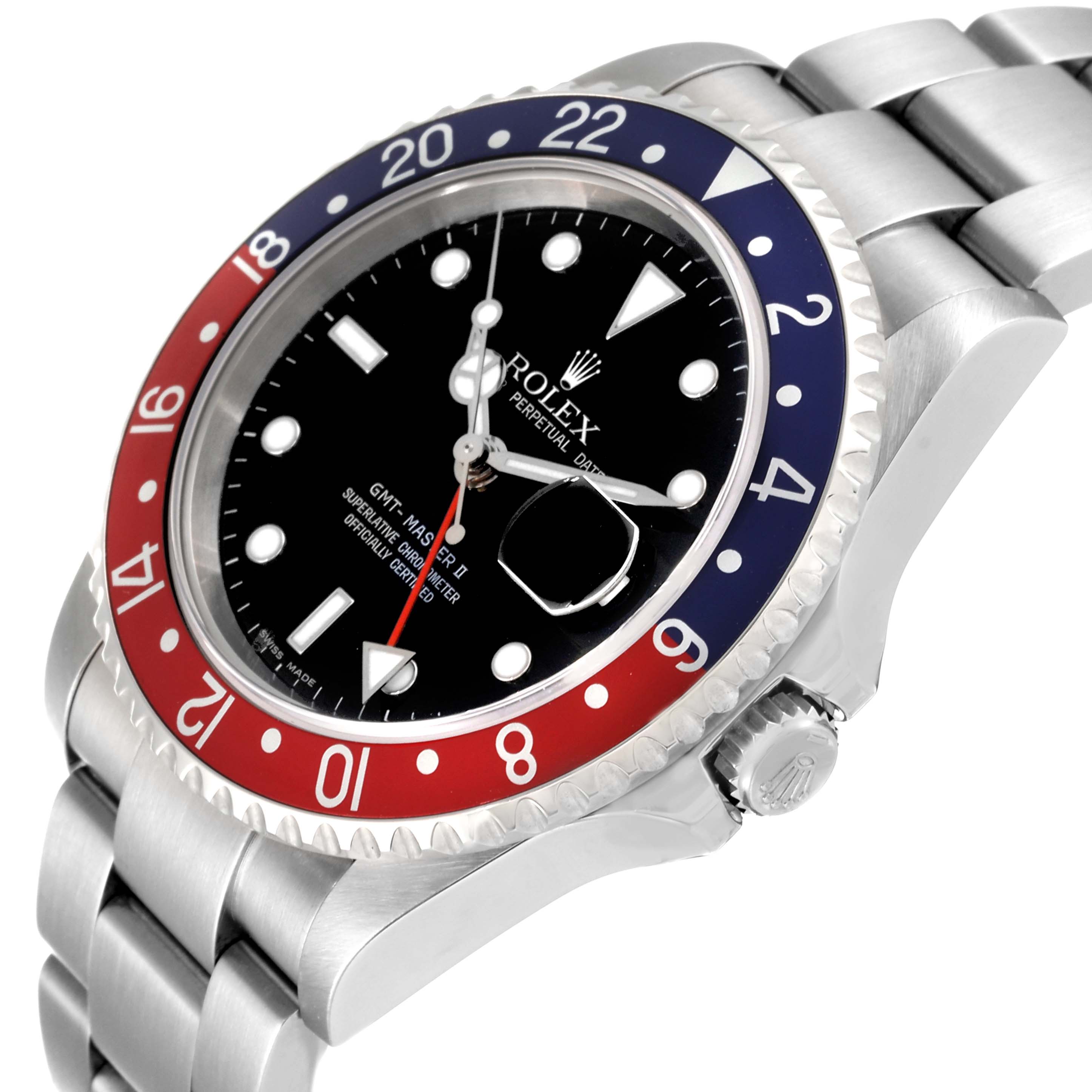 The image shows a close-up angle of the Rolex GMT-Master 16710 Men's Stainless Steel Black Dial 16710 Men's Stainless Steel Black Dial II watch, highlighting its bezel, face, and bracelet.
