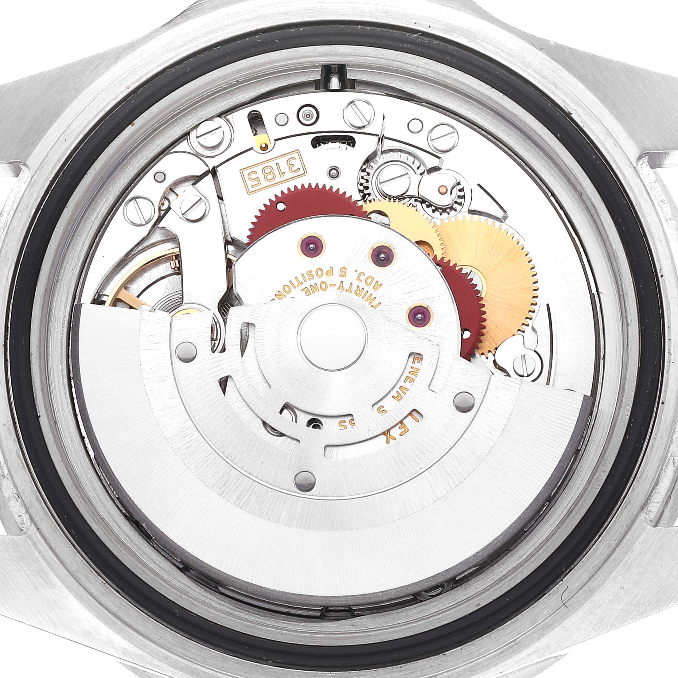 This is a top-down view of the internal movement mechanism of a Rolex GMT-Master 16710 Men's Stainless Steel Black Dial 16710 Men's Stainless Steel Black Dial watch.