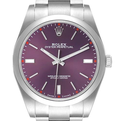 Photo of Rolex Oyster Perpetual Red Grape Dial Steel Mens Watch 114300