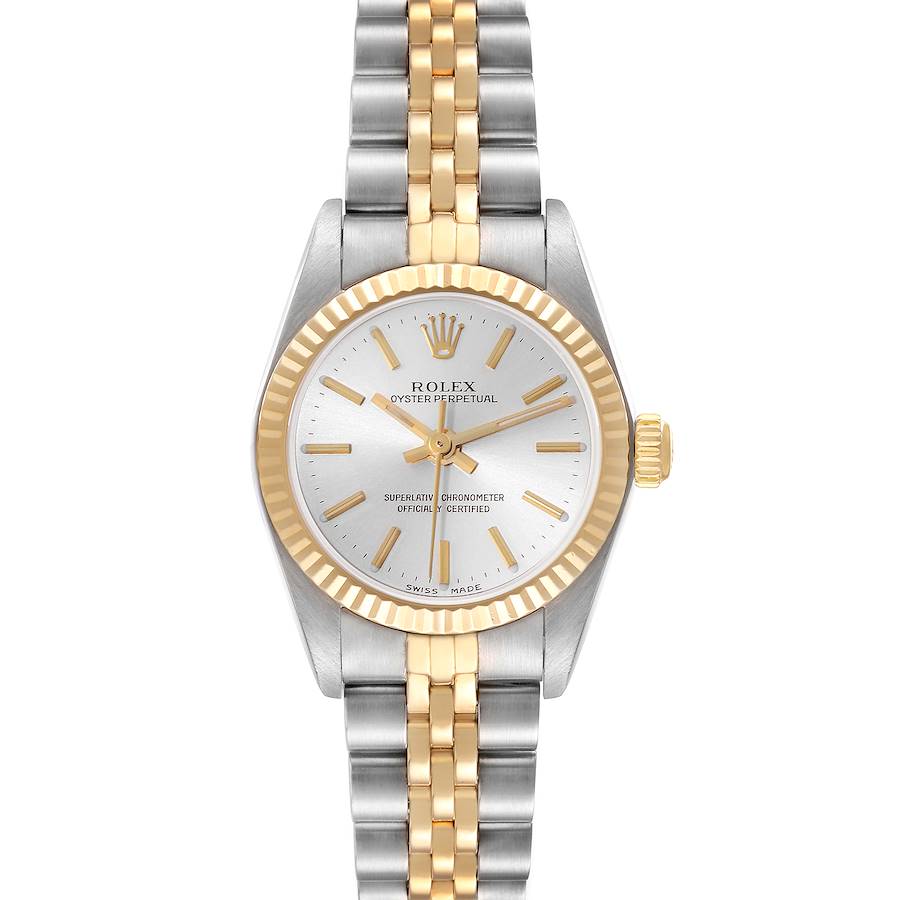 Rolex Oyster Perpetual Silver Dial Steel Yellow Gold Ladies Watch 76193 Box Papers SwissWatchExpo