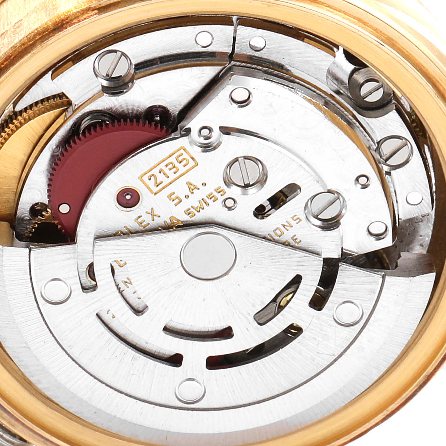This image shows the internal movement mechanism of a Rolex President 69178 Women's Yellow Gold Champagne Dial 69178 Women's Yellow Gold Champagne Dial model watch, captured from a close-up top-down angle.