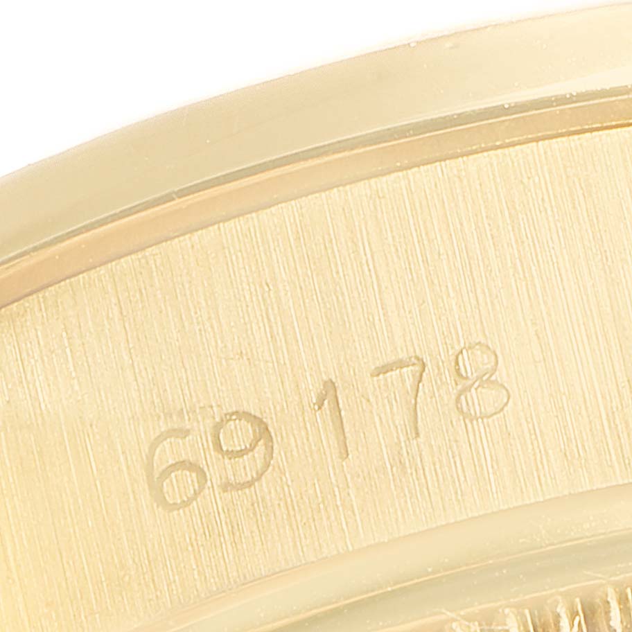 This image shows a close-up of the model number engraving (69178) on the case back of a Rolex President 69178 Women's Yellow Gold Champagne Dial 69178 Women's Yellow Gold Champagne Dial watch.