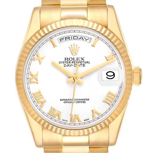 Photo of Rolex President Day-Date Yellow Gold White Dial Mens Watch 118238 Box Card