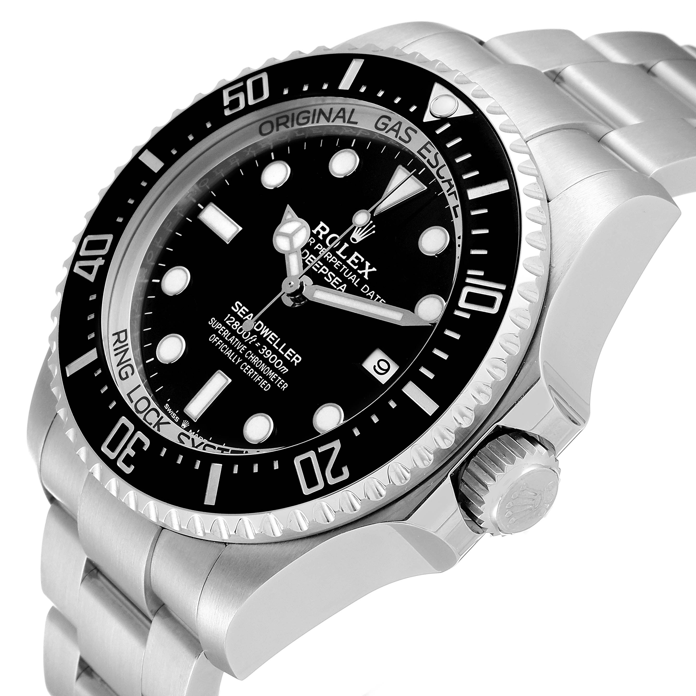 The image shows a Rolex Sea-Dweller 126660 Men
s Stainless Steel Black Dial 126660 Men
s Stainless Steel Black Dial watch, angled to display the face, bezel, and crown.