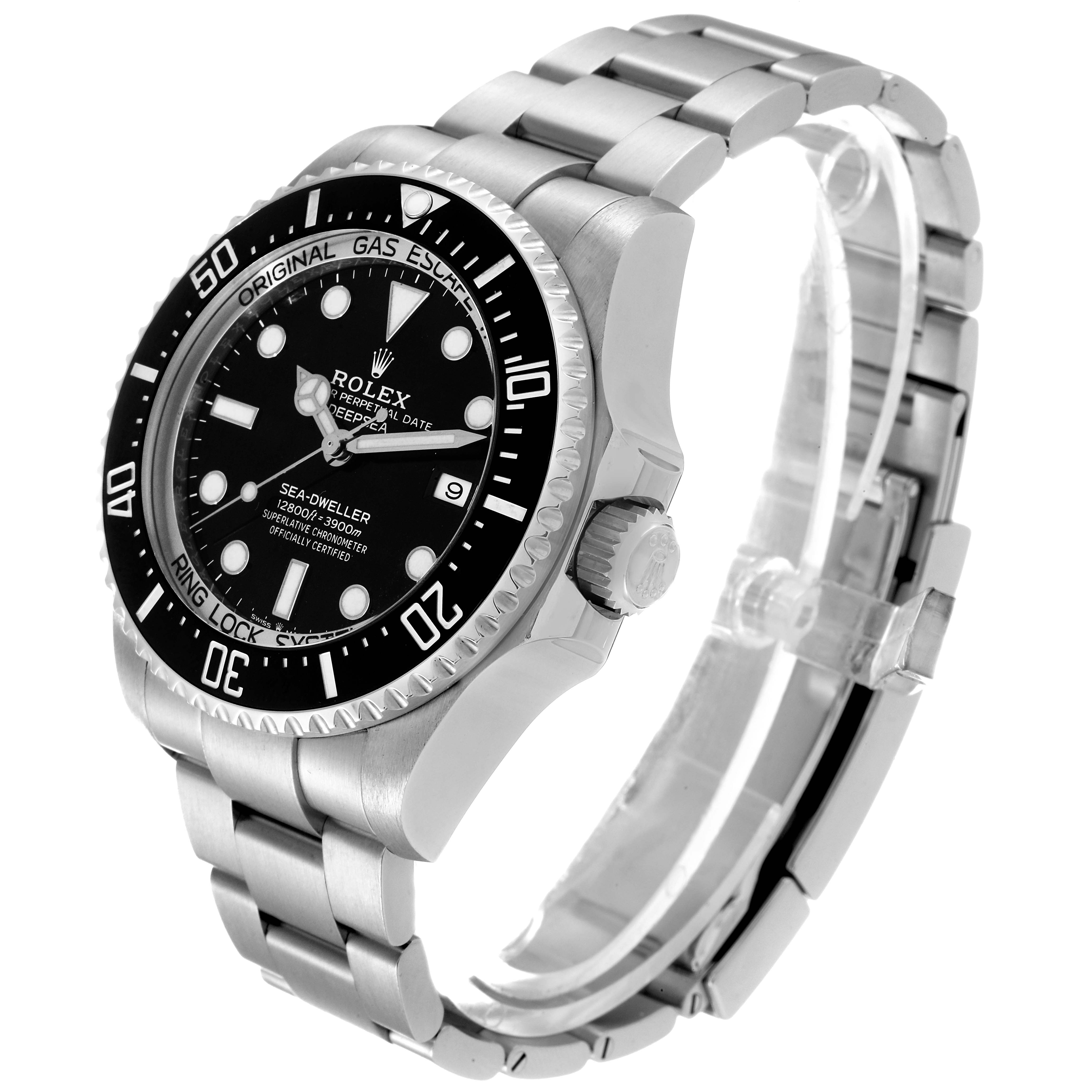 The Rolex Sea-Dweller 126660 Men's Stainless Steel Black Dial 126660 Men's Stainless Steel Black Dial watch is shown at an oblique angle displaying the face, bezel, crown, and bracelet.