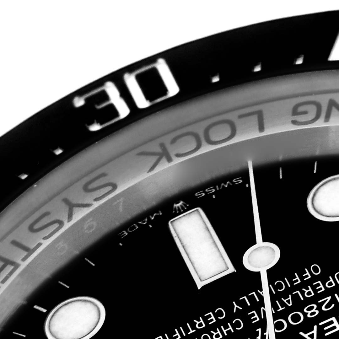 The image shows a close-up of the dial and rotating bezel of the Rolex Sea-Dweller 126660 Men's Stainless Steel Black Dial 126660 Men's Stainless Steel Black Dial watch, highlighting the "30" marker and text.