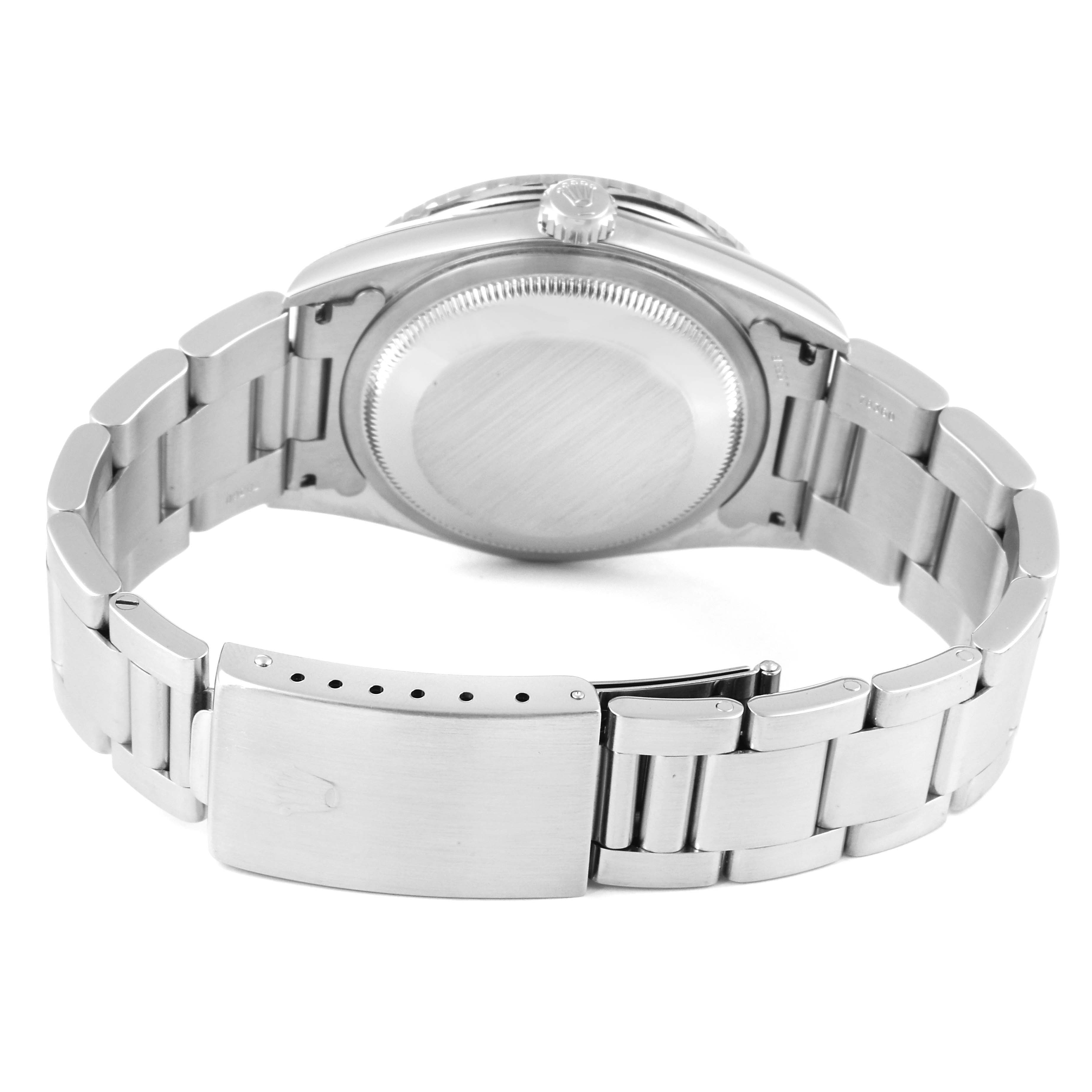 The image shows the back view of a Rolex Turn-o-Graph 16264 Men's Stainless Steel Black Dial 16264 Men's Stainless Steel Black Dial watch highlighting the clasp, bracelet, and case back.