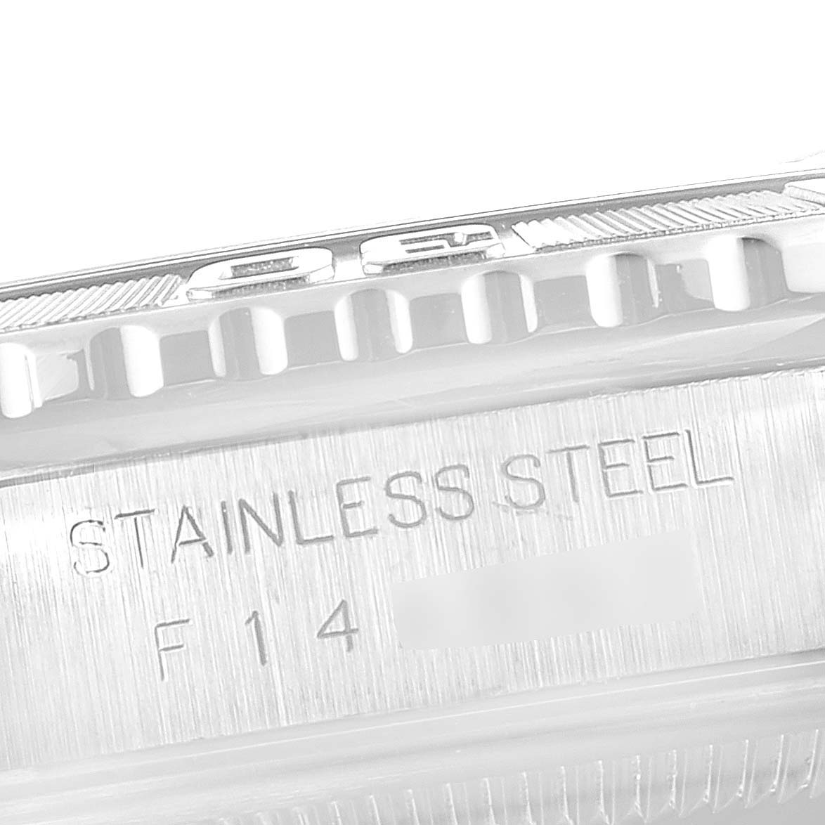 The image shows a close-up of the side of a Rolex Turn-o-Graph 16264 Men's Stainless Steel Black Dial 16264 Men's Stainless Steel Black Dial watch highlighting the stainless steel case and part of the bezel.