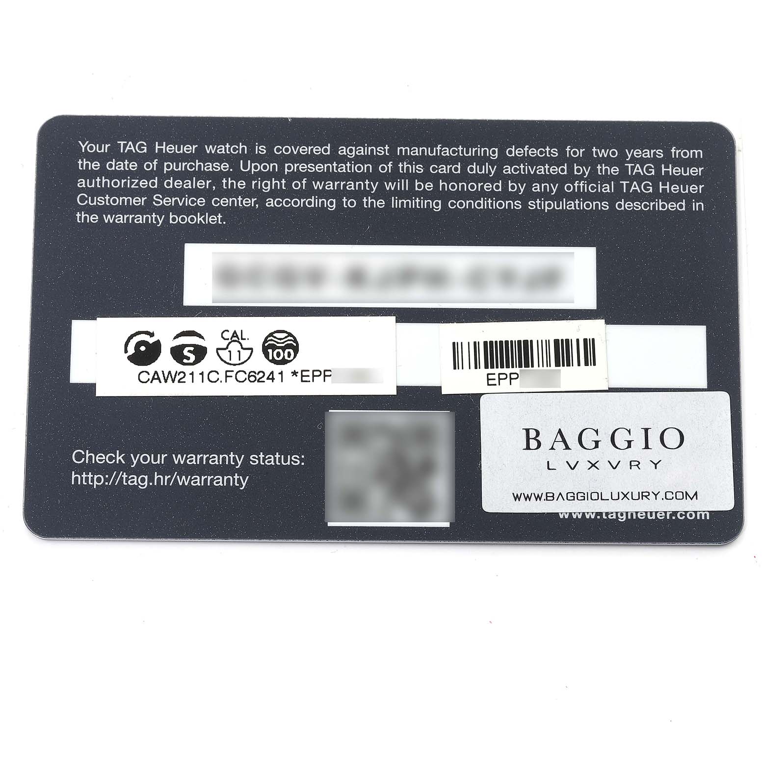 The image shows the warranty card for the Tag Heuer Monaco model watch.