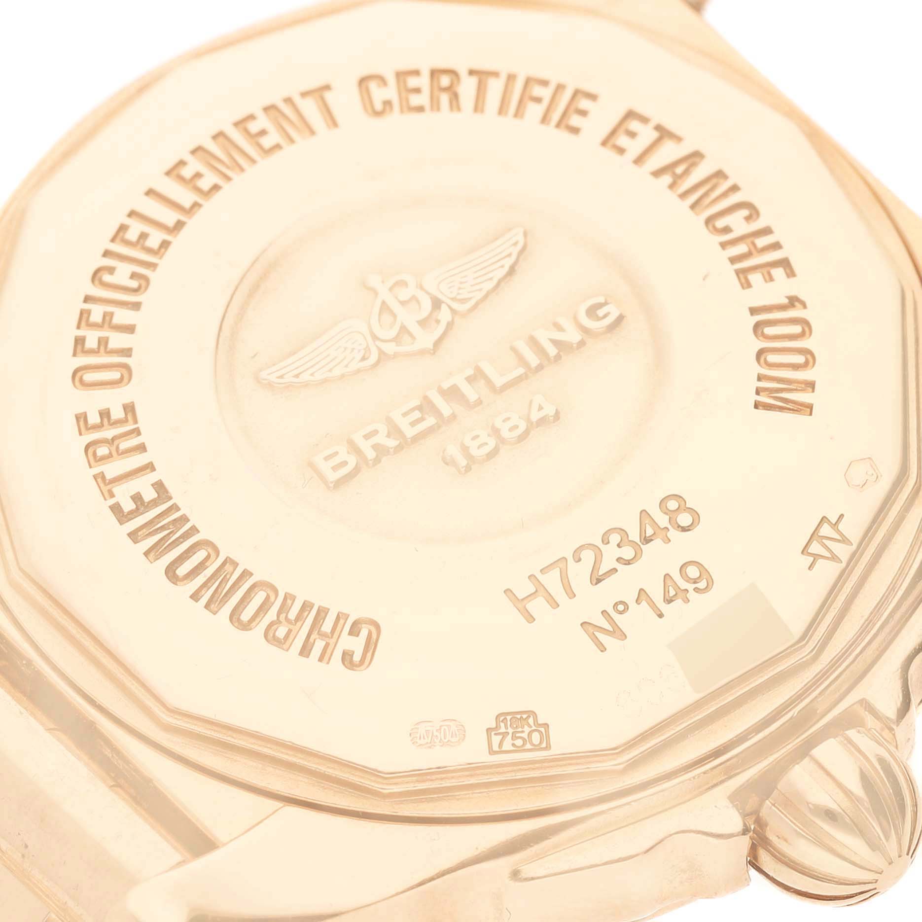 This image shows the back case of the Breitling H72348 Women's Rose Gold Mother of Pearl Dial H72348 Women's Rose Gold Mother of Pearl Dial Galactic 29 Mother of Pearl Dial Rose Gold Diamond Ladies Watch model H72348.